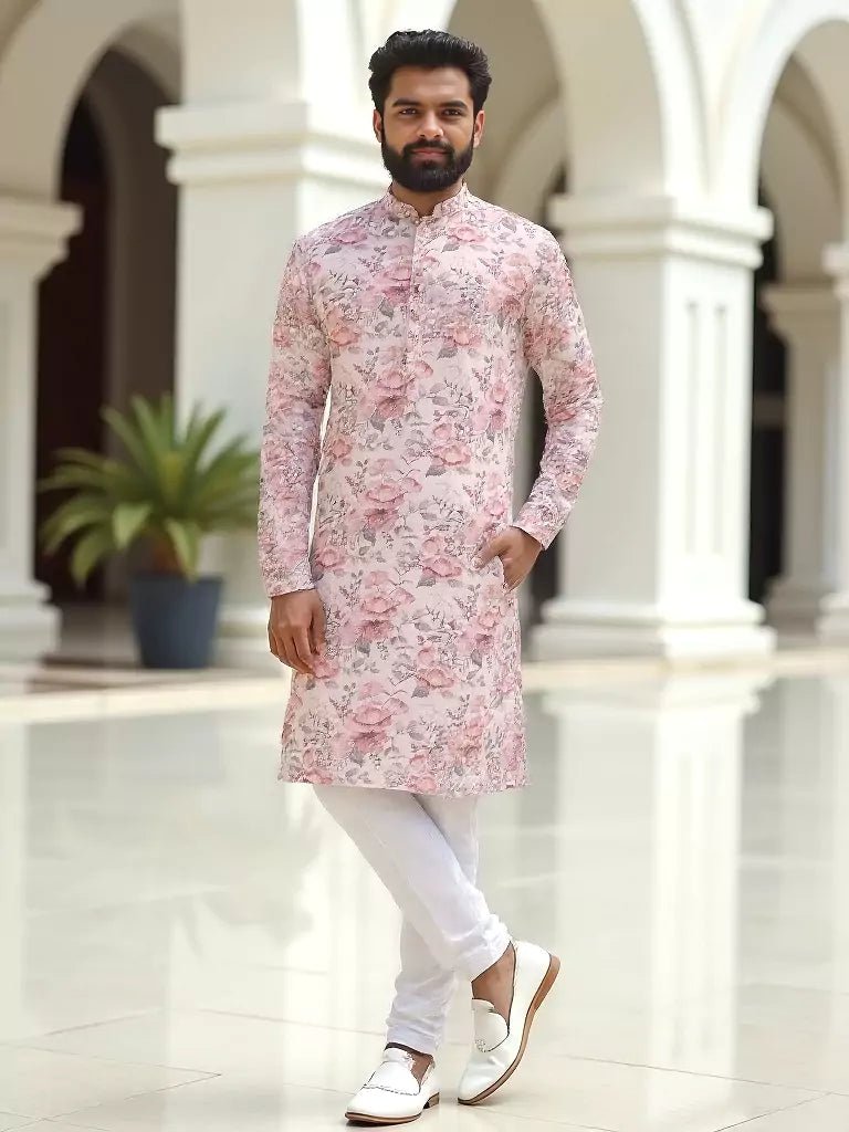 Image of Chiku Digital Floral Print Cotton Kurta Pyjama Set - South India Shopping Mall