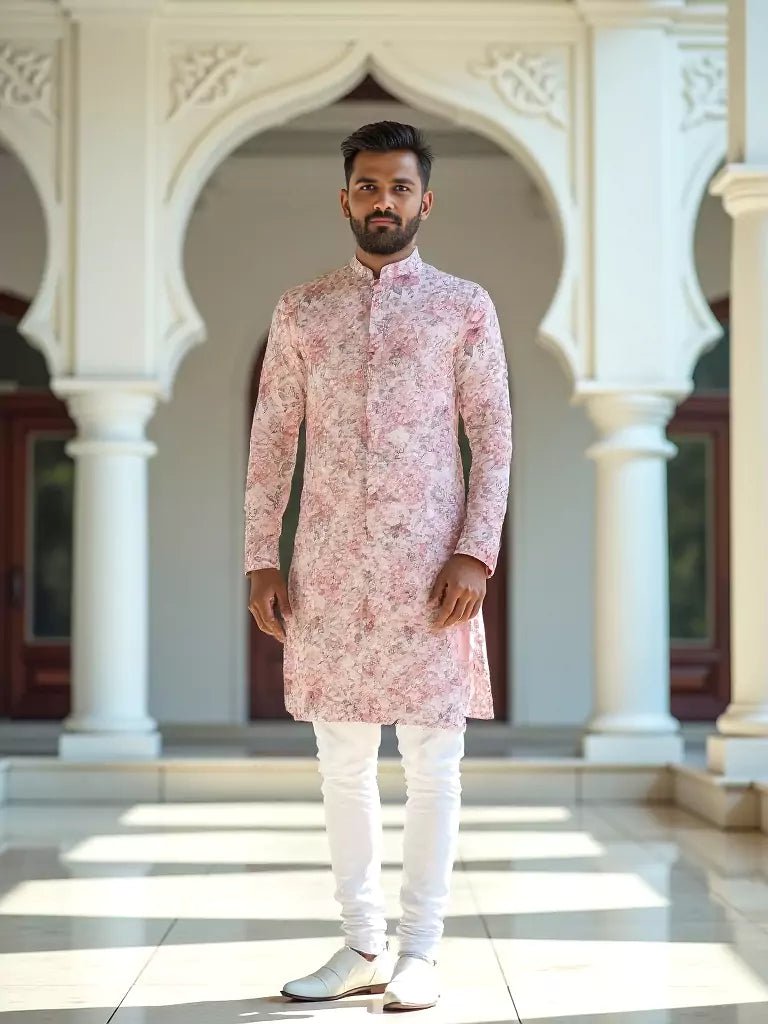 Image of Chiku Digital Floral Print Cotton Kurta Pyjama Set - South India Shopping Mall