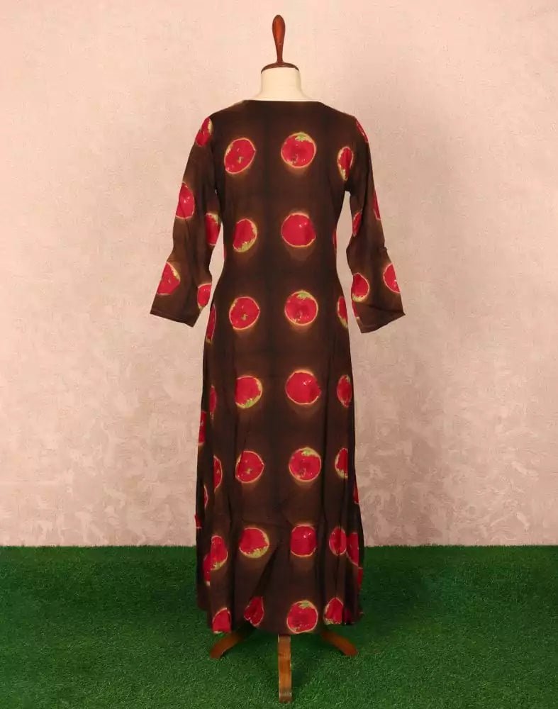 Image of Coffee Brown Floral Beads work Rayon Kurti - South India Shopping Mall