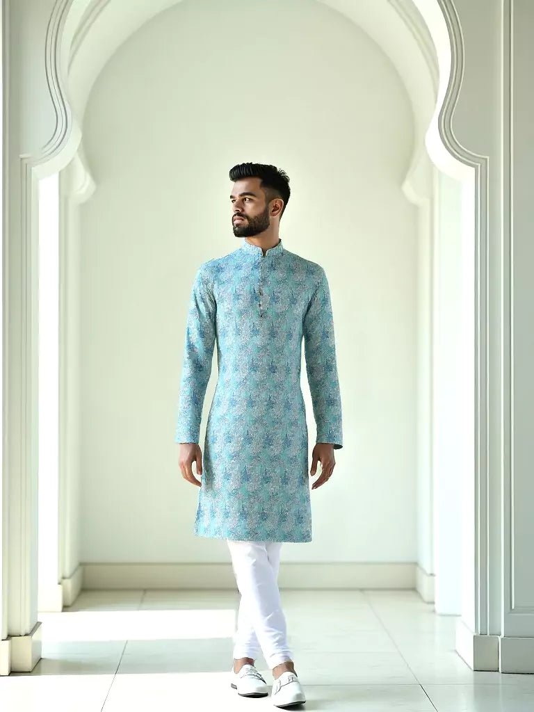Image of Cotton All Over Bel Buti Patterned Fizori Coloured Kurta Pyjama Set - South India Shopping Mall