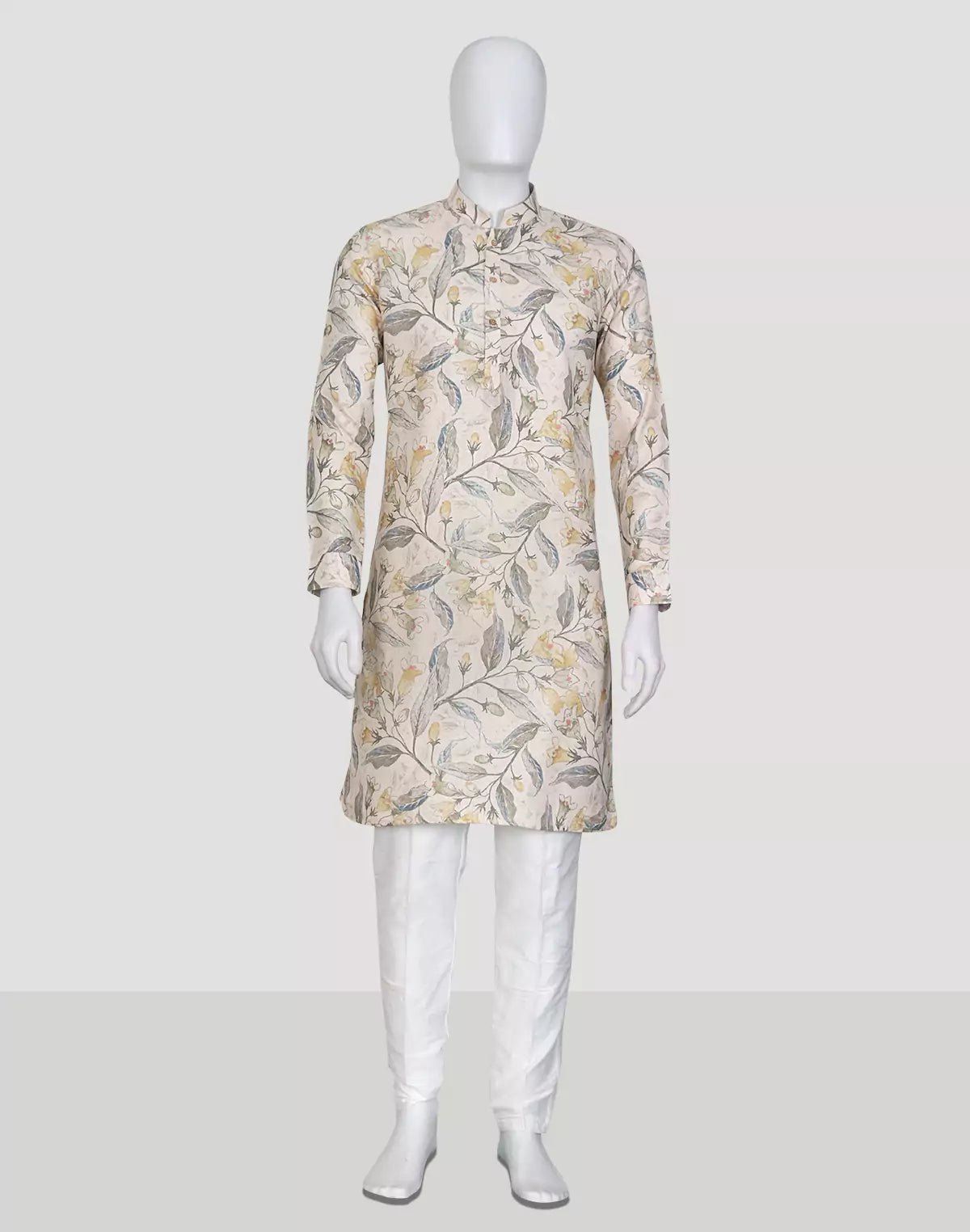 Image of Cotton Digital Floral Printed Cream Kurta Set - South India Shopping Mall