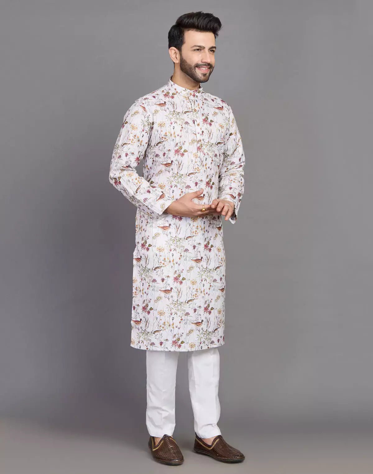 Image of Cotton Leaf and Birds Printed Party Wear Style Kurta - South India Shopping Mall