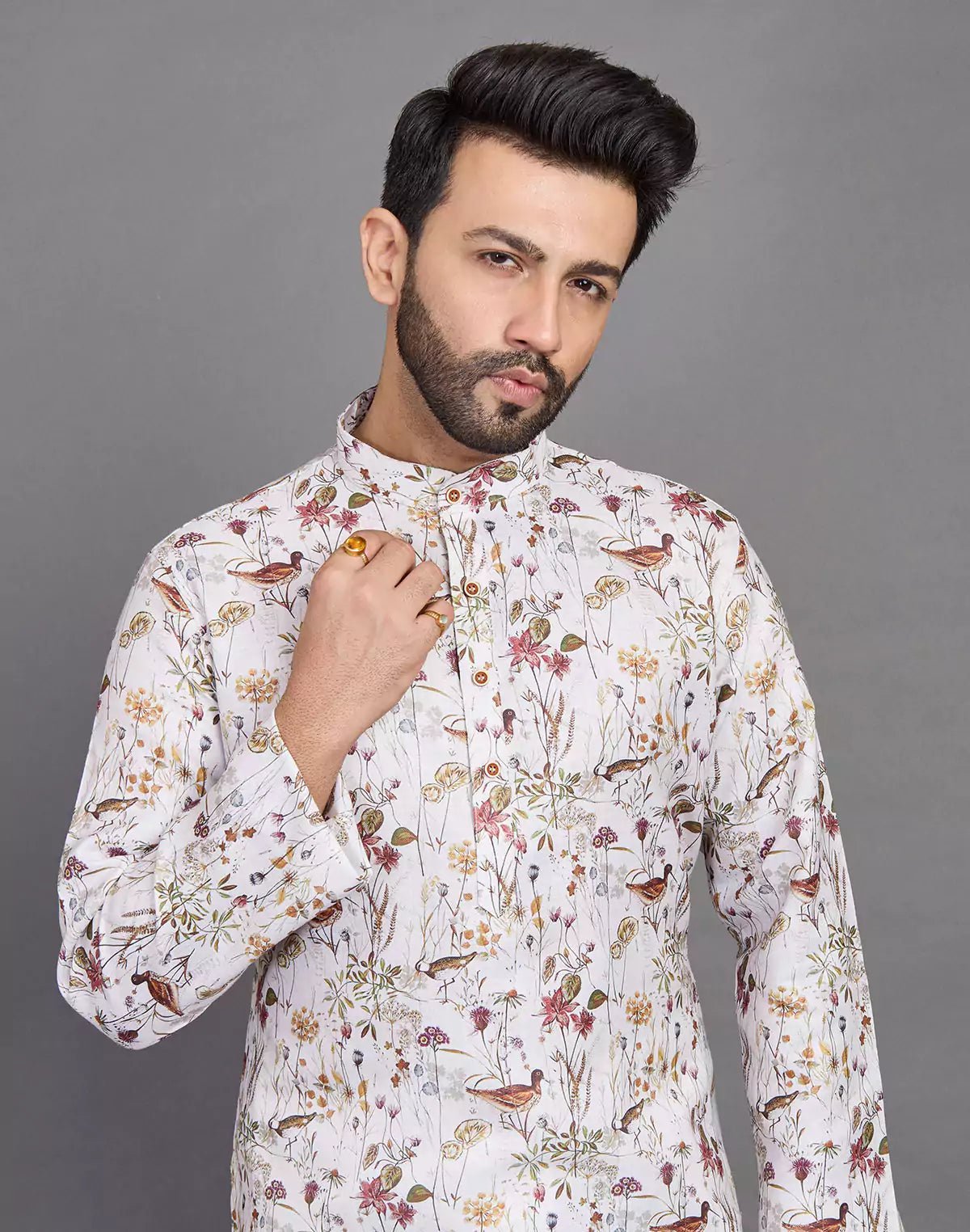 Image of Cotton Leaf and Birds Printed Party Wear Style Kurta - South India Shopping Mall