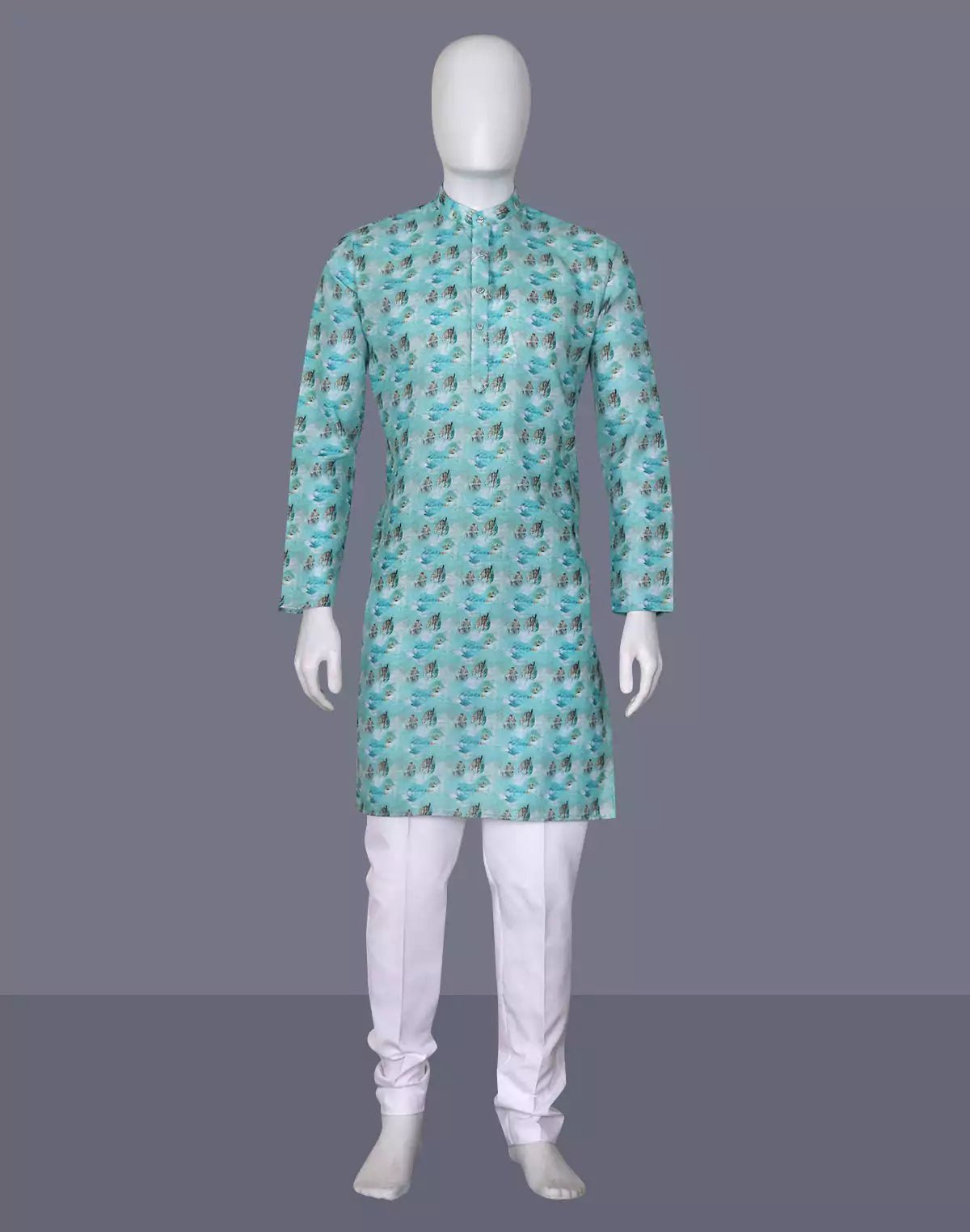 Image of Cotton Light Green Digital Print Stylish Kurta - South India Shopping Mall
