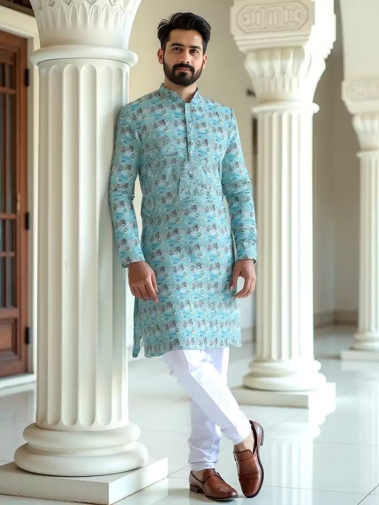 Image of Cotton Light Green Digital Print Stylish Kurta - South India Shopping Mall