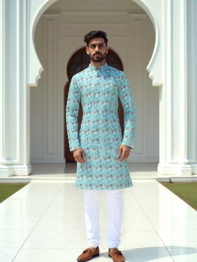 Image of Cotton Light Green Digital Print Stylish Kurta - South India Shopping Mall
