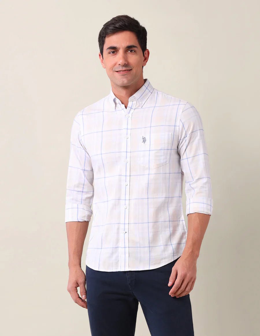 Image of Cotton Tailored Fit Blue Full Sleeve Shirt - South India Shopping Mall