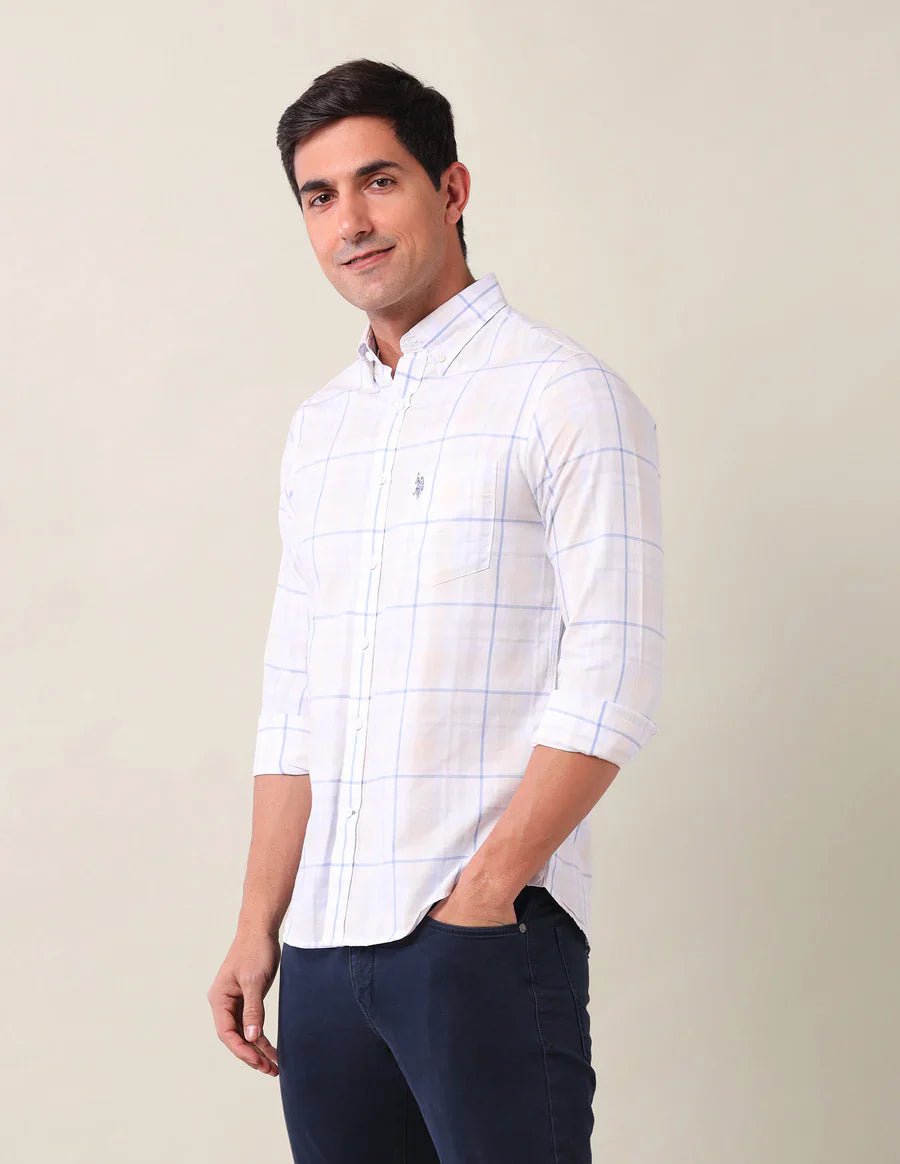 Image of Cotton Tailored Fit Blue Full Sleeve Shirt - South India Shopping Mall