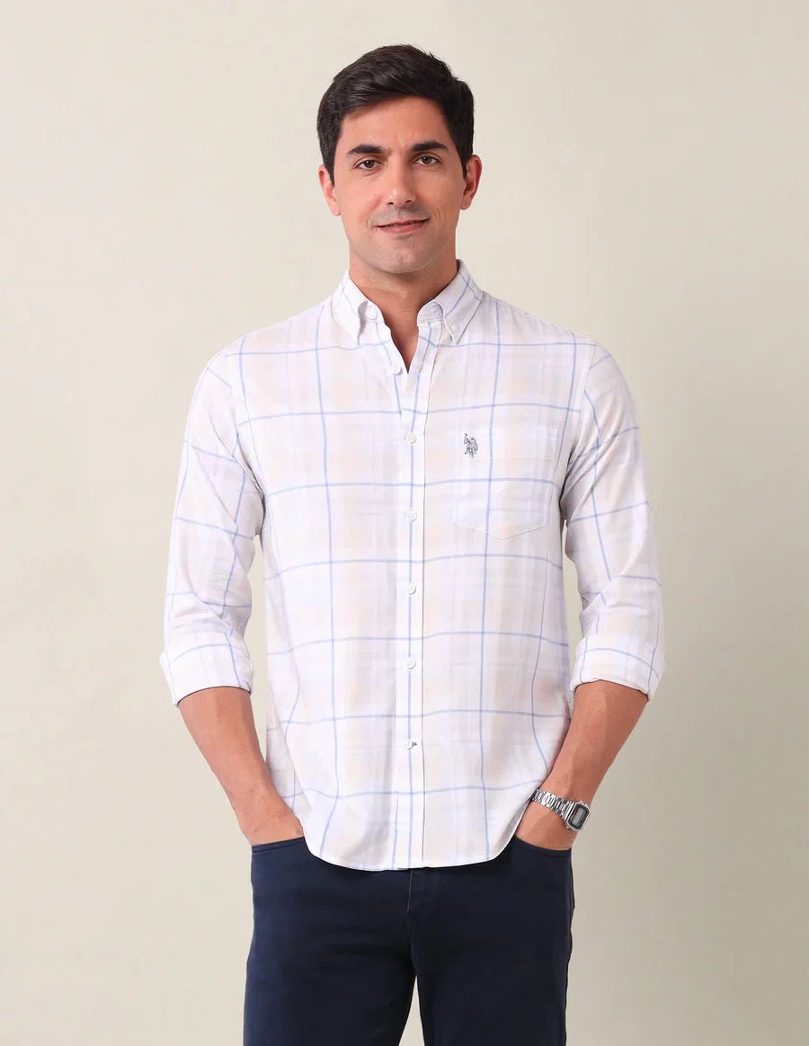 Image of Cotton Tailored Fit Blue Full Sleeve Shirt - South India Shopping Mall