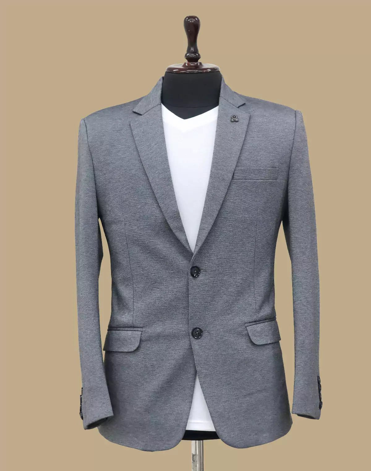 Image of Cotton with Lycra Grey Solid Blazer - South India Shopping Mall