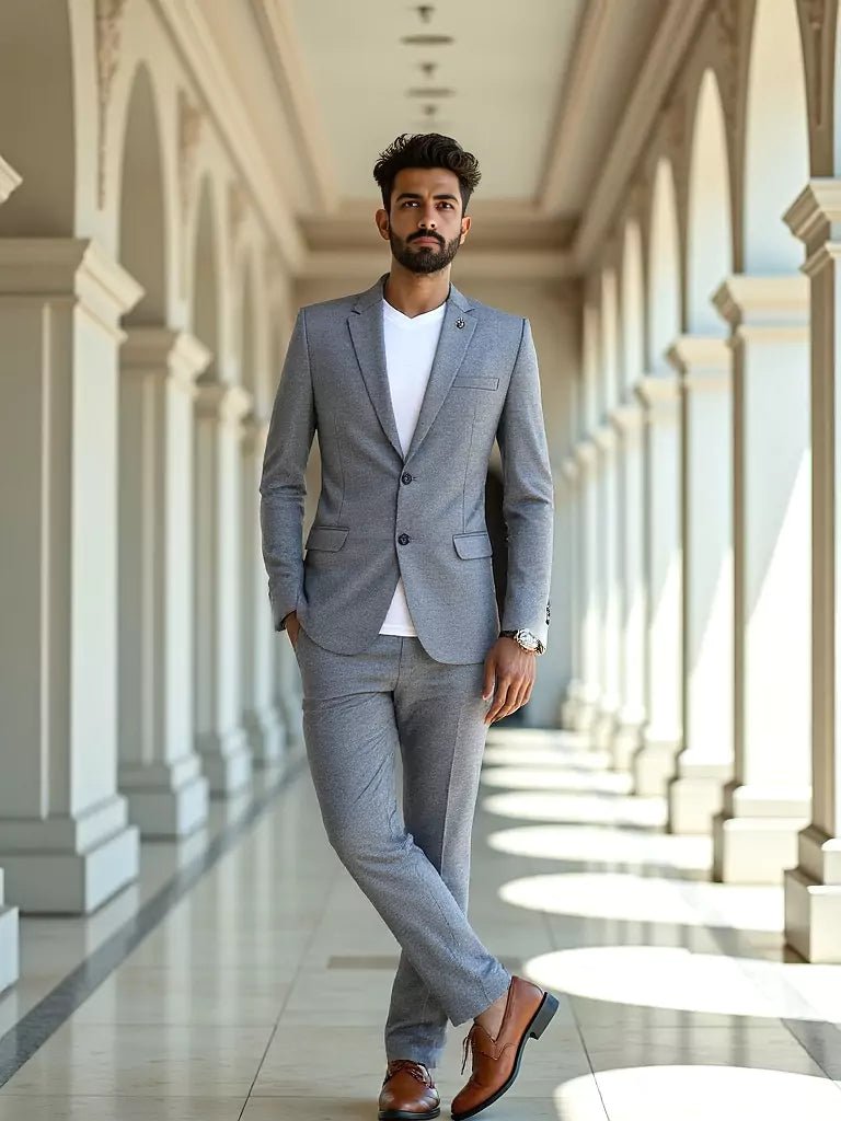 Cotton with Lycra Grey Solid Blazer - South India Shopping Mall