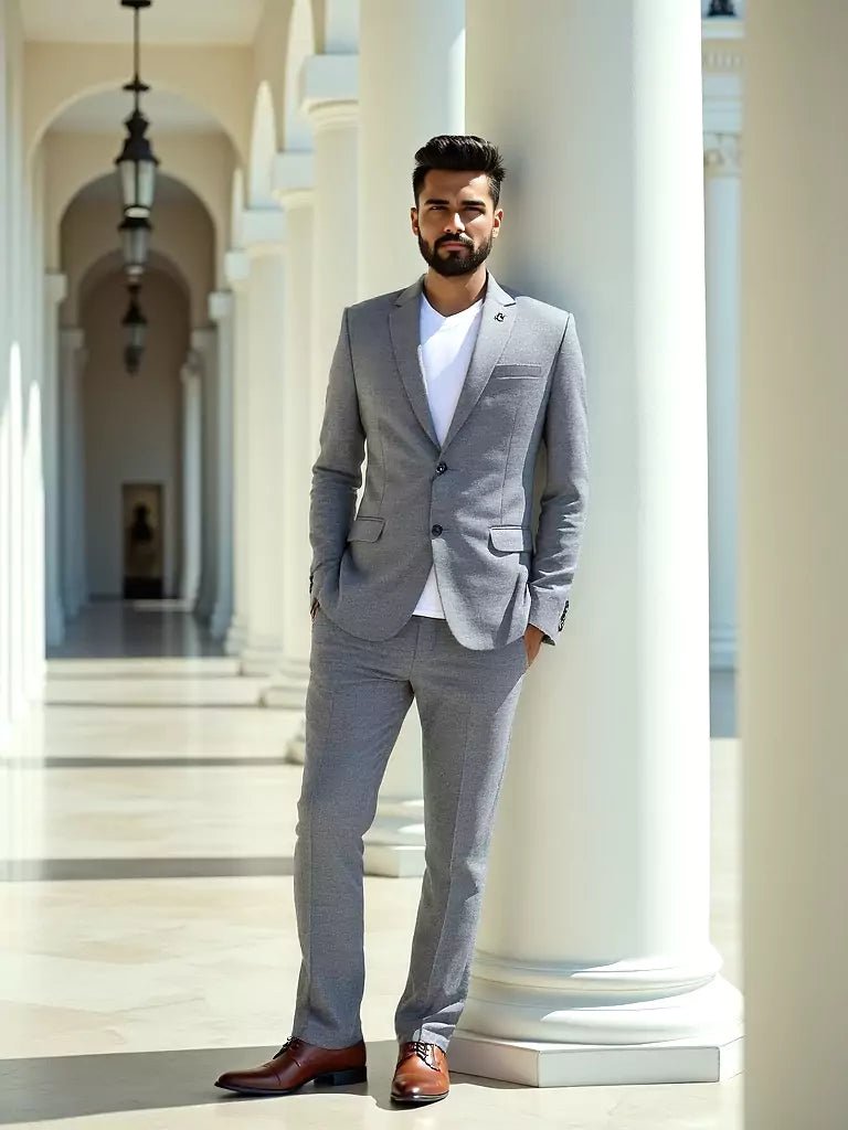 Image of Cotton with Lycra Grey Solid Blazer - South India Shopping Mall