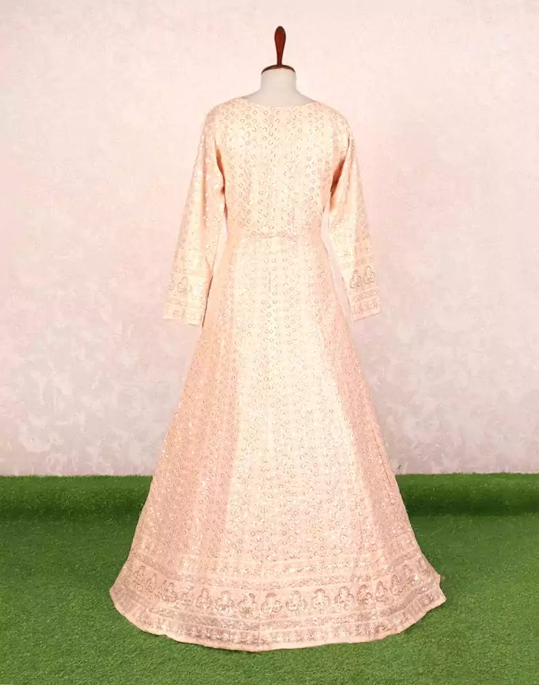 Image of Designer Peach colour Geometric Chikankari Georgette Crop Top and lehenga set