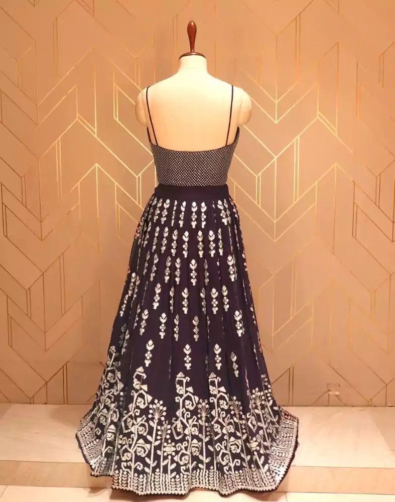 Image of Wine Floral Gotta Patti work Georgette Crop Top with beautiful coat