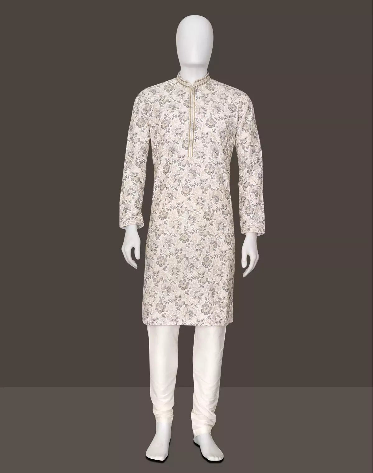 Image of Cream Elegance Floral Chikankari work Lucknowi Kurta Pajama - South India Shopping Mall