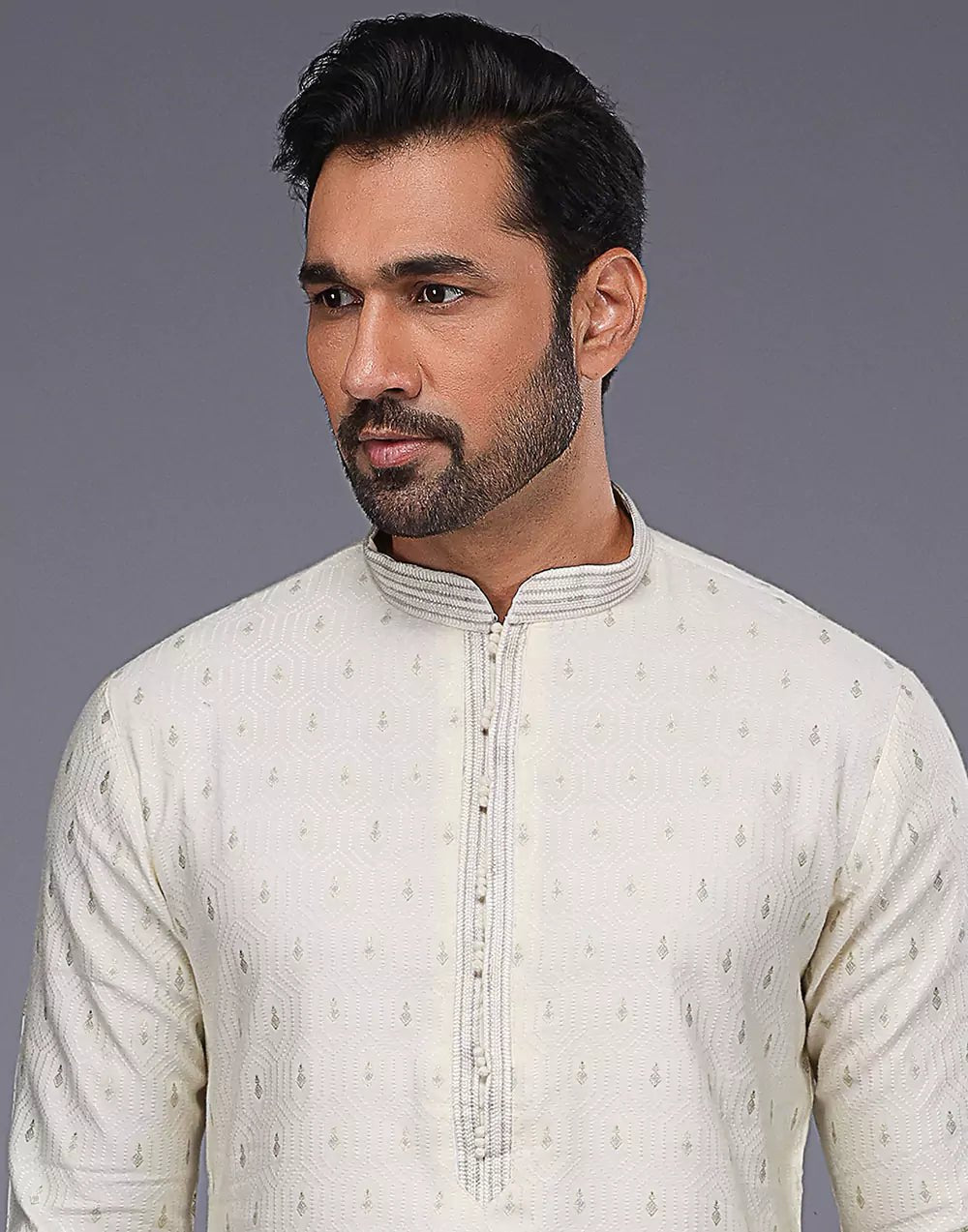 Image of Cream Embroidery Butta Design Soft Silk Kurta Set - South India Shopping Mall