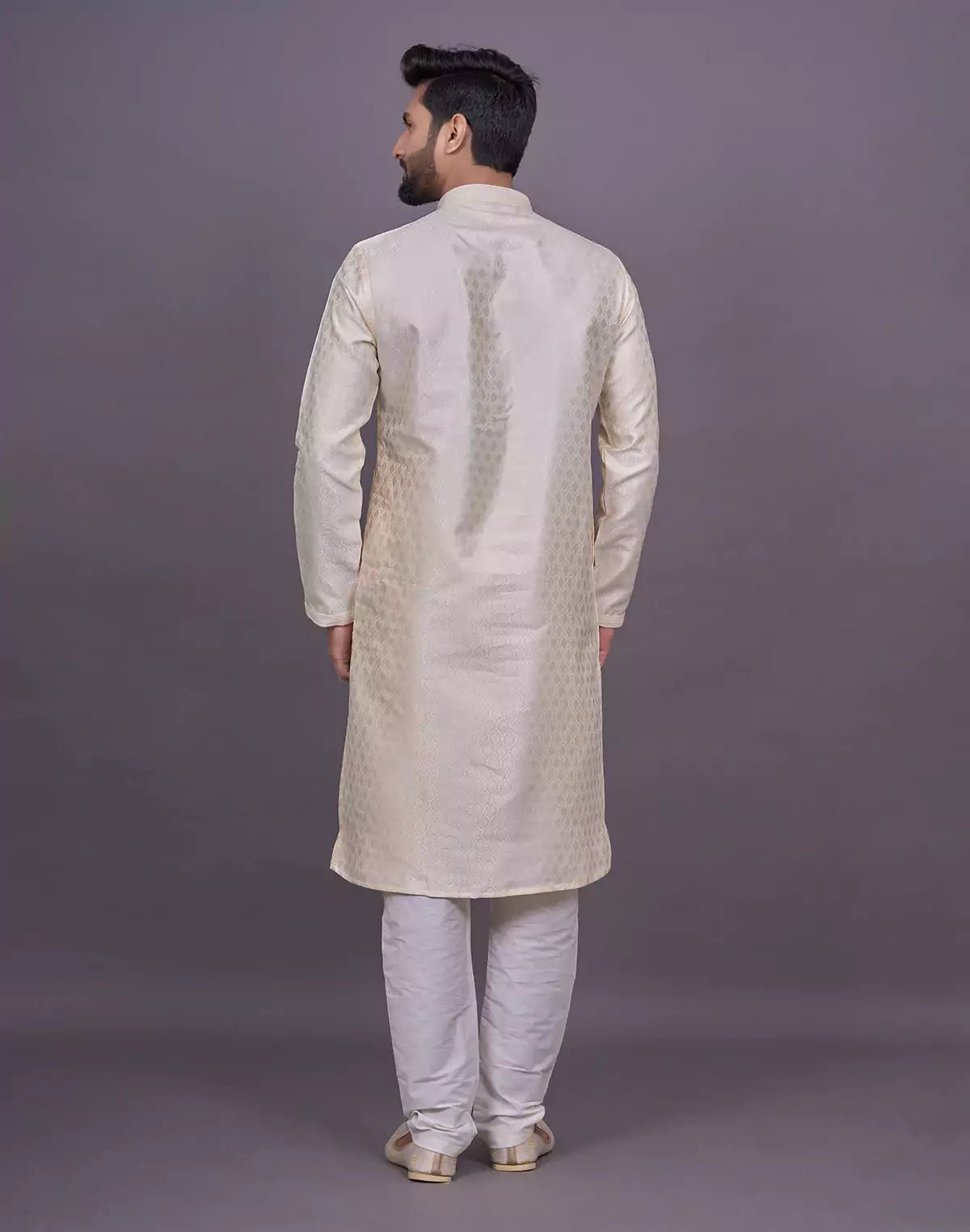 Image of Cream Floral Self Design Thread work Soft Silk Kurta Set - South India Shopping Mall