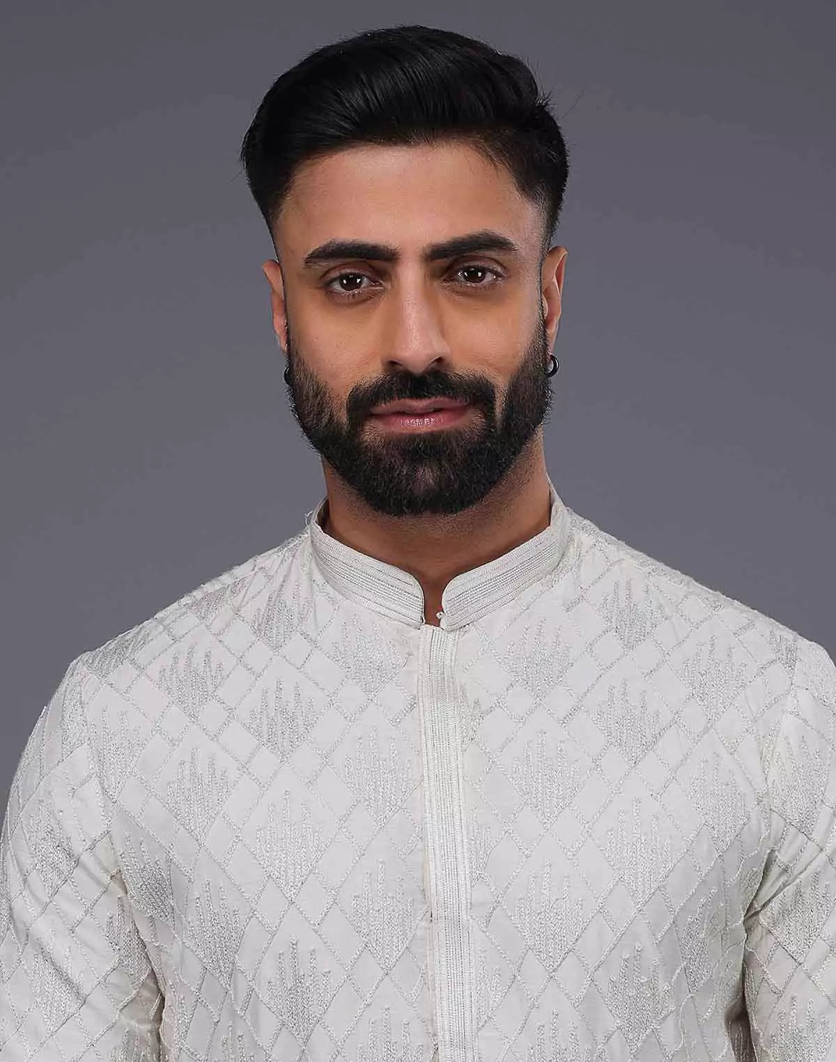 Image of Cream Imperial Patterned Thread Soft Silk Silk Kurta Pajama - South India Shopping Mall