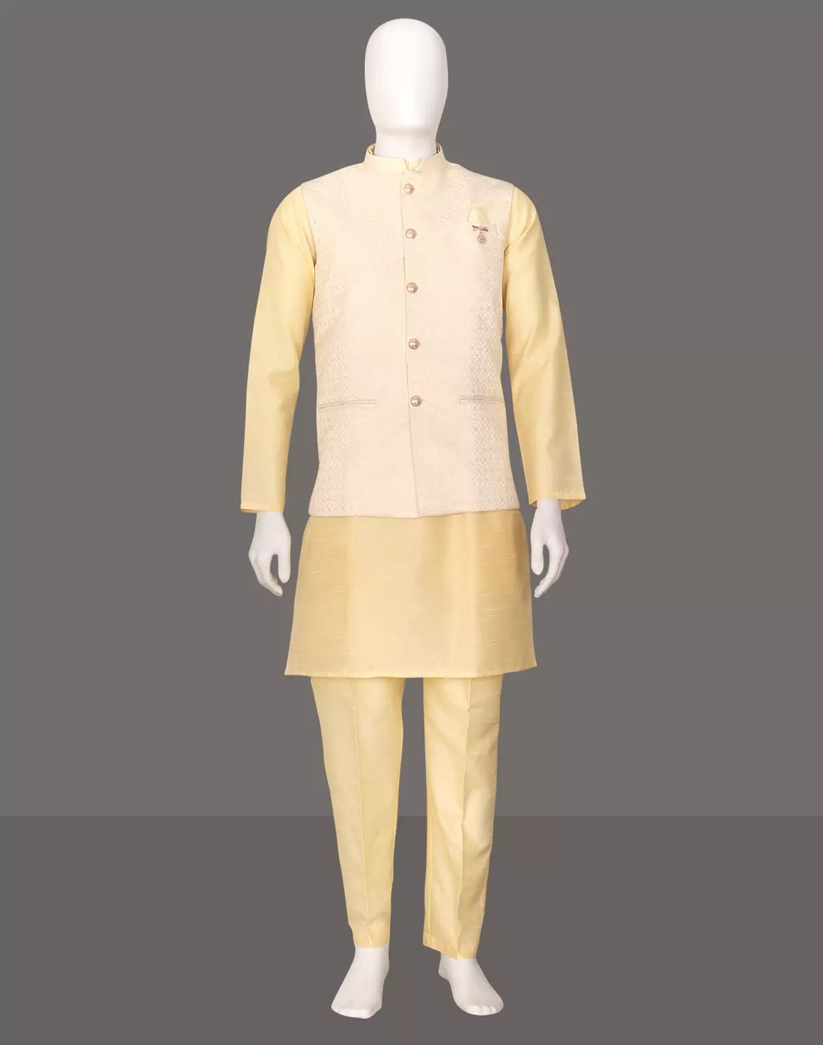 Image of Cream Weaving with Zari Jacquard Kurta Jacket Set in Slef Patterned - South India Shopping Mall