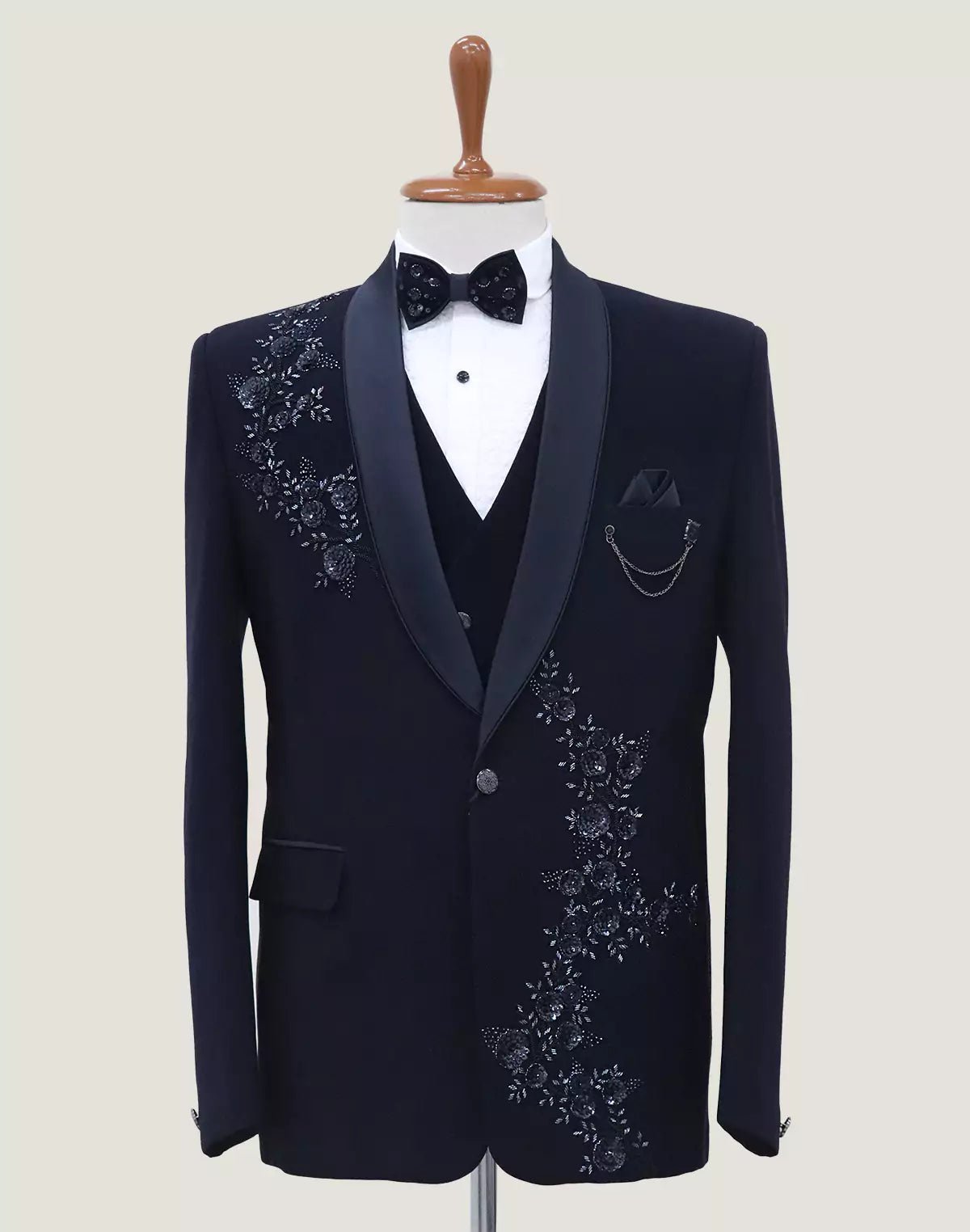 Image of Cutdana with Pearls work Blue Polynosic 5 Pc Designer Suit - South India Shopping Mall