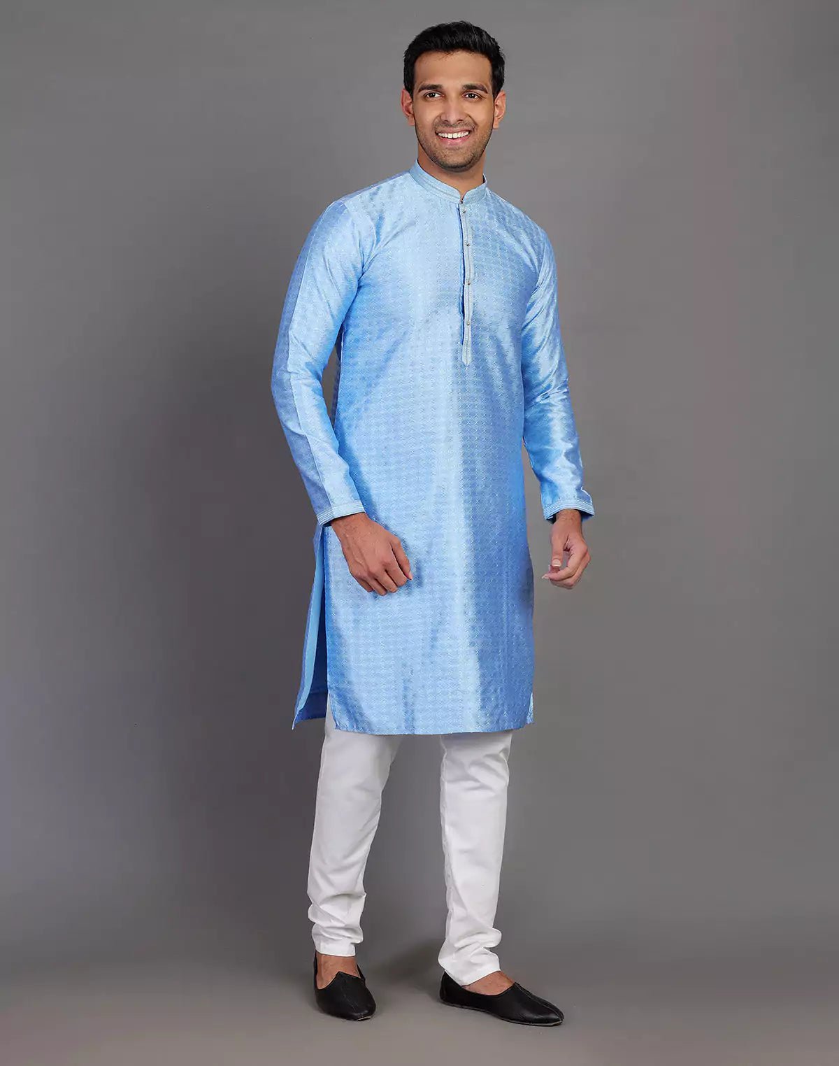 Image of Dark Blue Self Design Stones Work Soft Silk Kurta Set - South India Shopping Mall