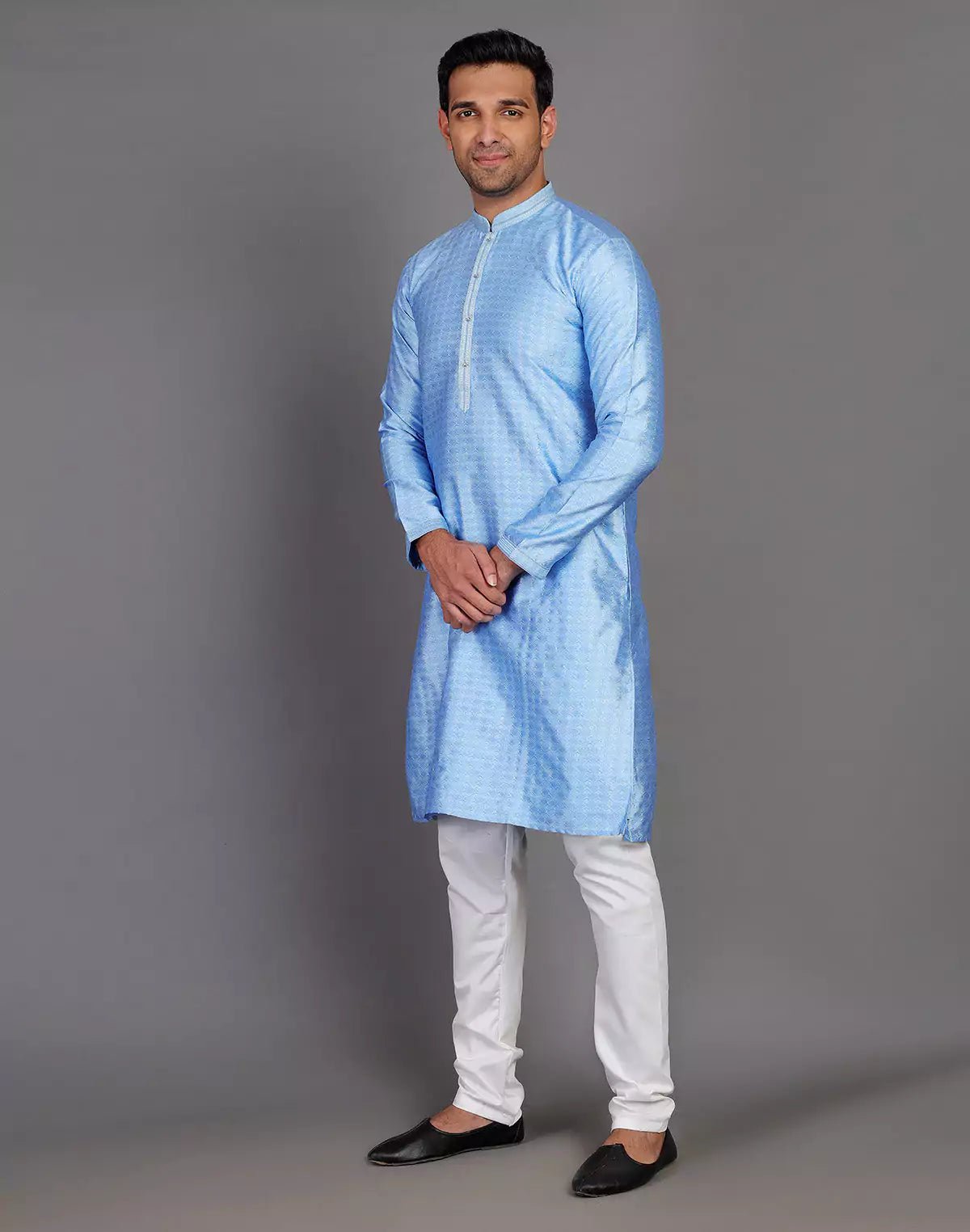 Image of Dark Blue Self Design Stones Work Soft Silk Kurta Set - South India Shopping Mall