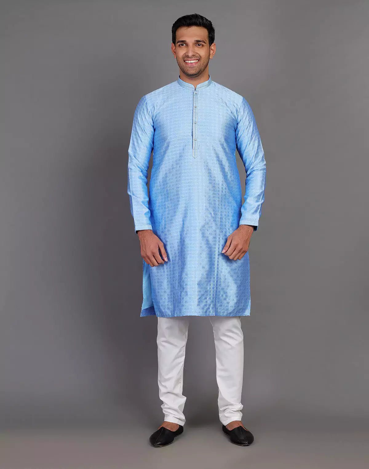 Image of Dark Blue Self Design Stones Work Soft Silk Kurta Set - South India Shopping Mall