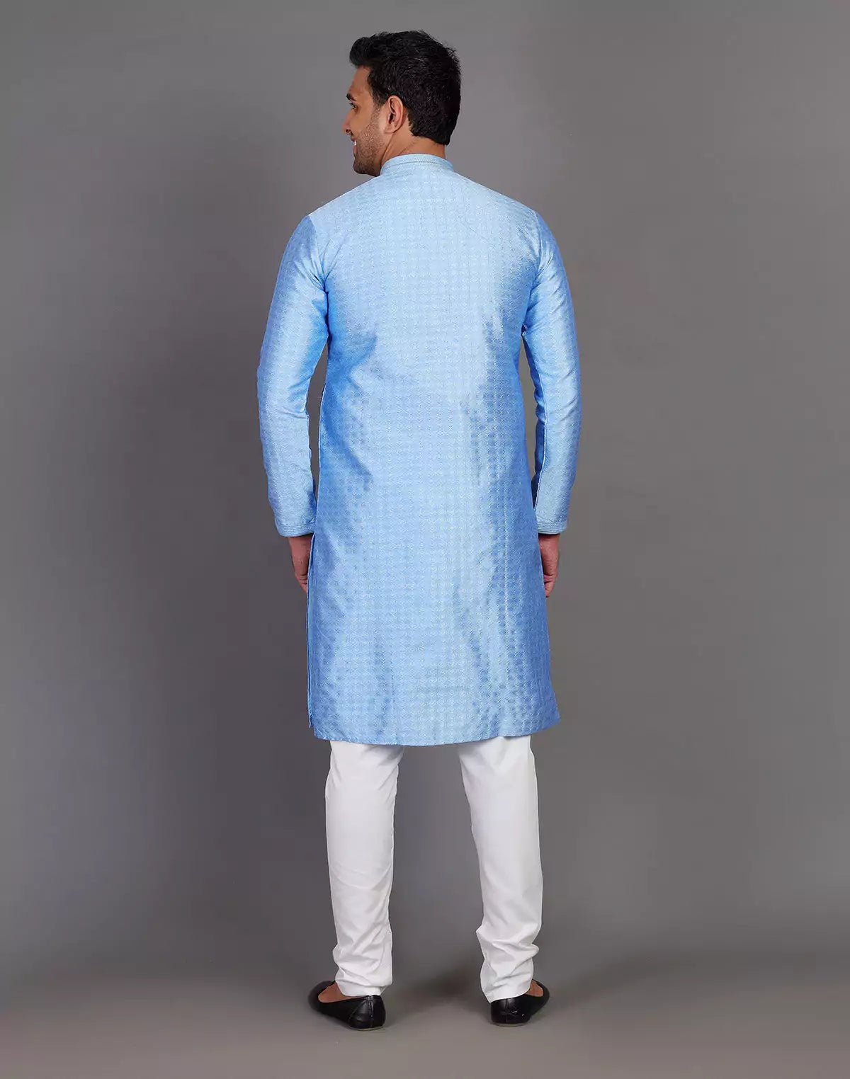 Image of Dark Blue Self Design Stones Work Soft Silk Kurta Set - South India Shopping Mall