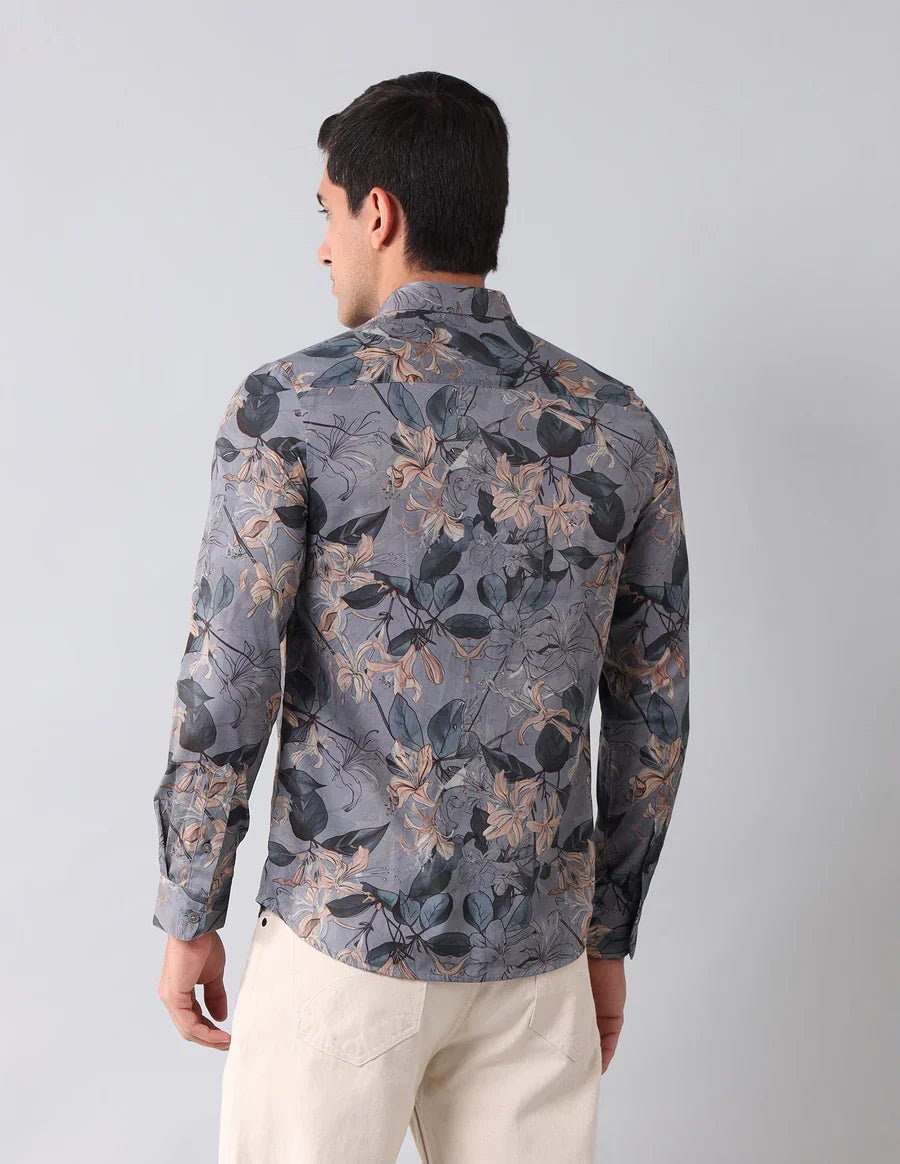 Image of Dark Grey Digital Floral Printed Cotton Blend Casual Shirt - South India Shopping Mall