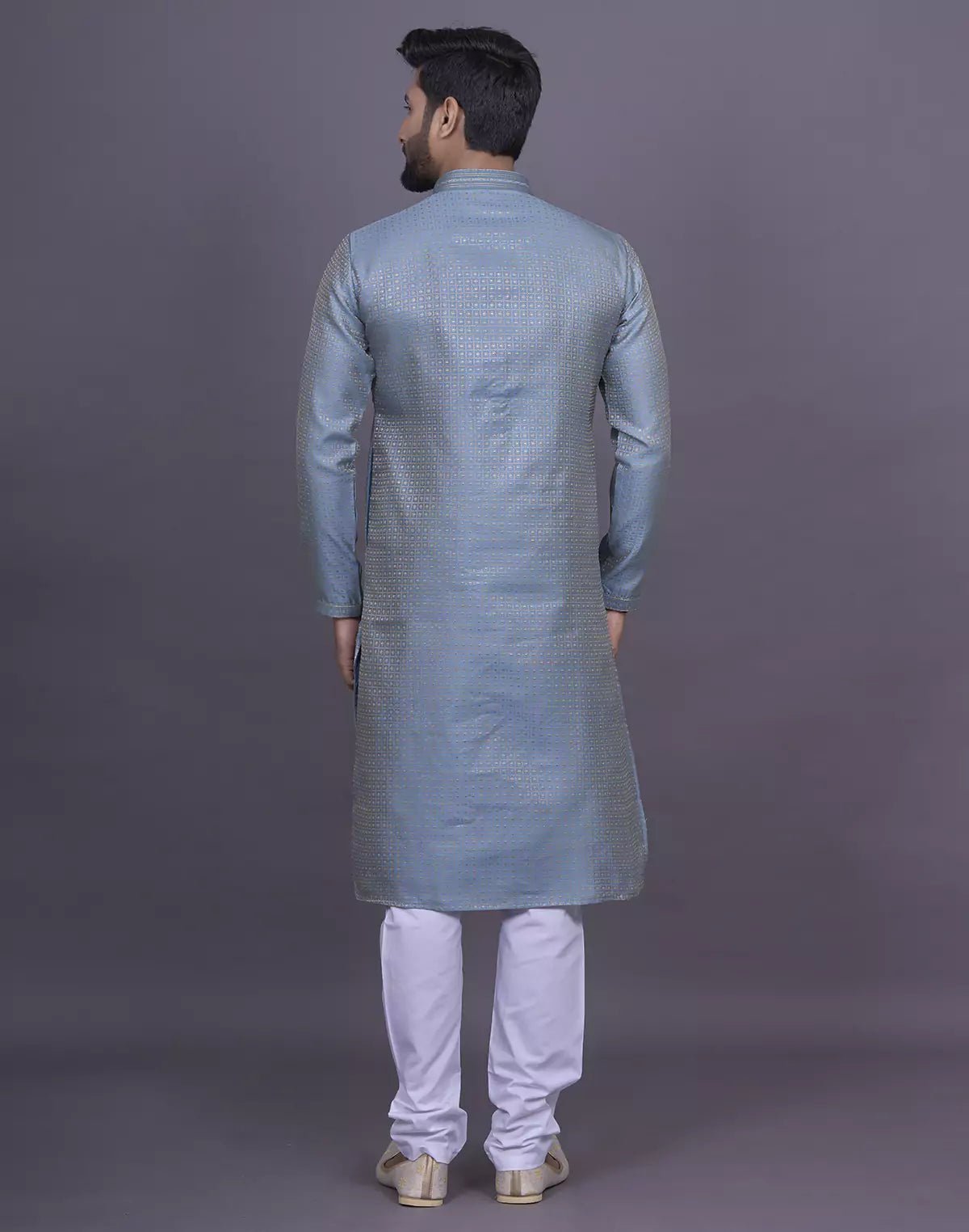 Image of Dark Grey Jacquard Kurta Pyjama Set - South India Shopping Mall