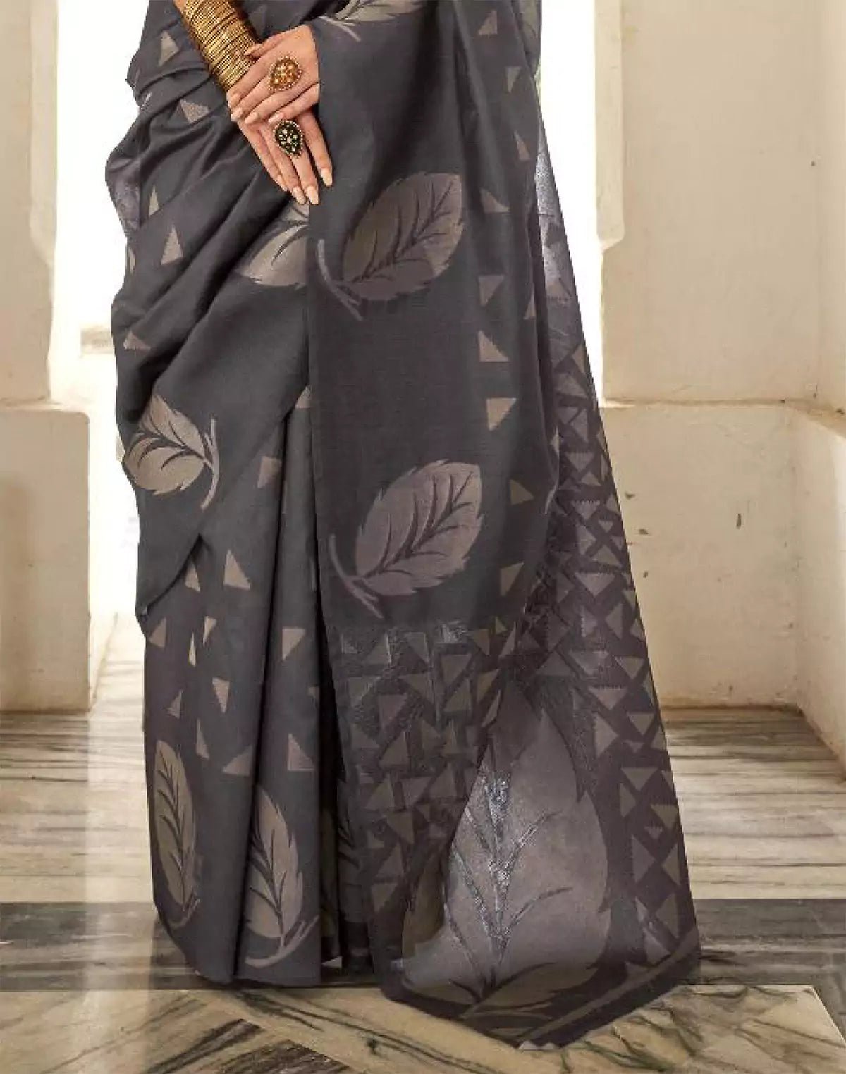 Image of Dark Grey Organza Self Blouse Party Wear Saree - South India Shopping Mall