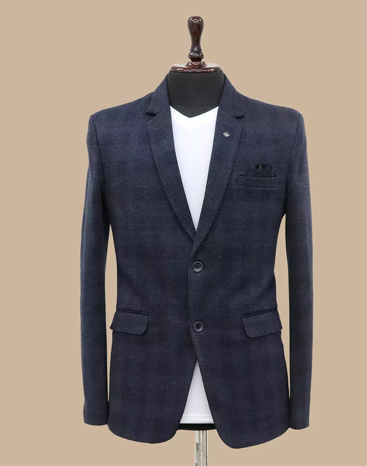 Image of Dark Grey Self Checks Suede and Giza Cotton Blazer - South India Shopping Mall