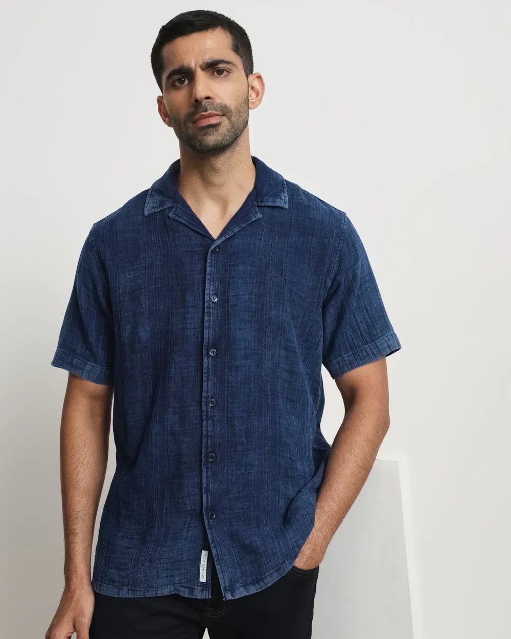 Image of Dark Indigo Blue Half Sleeve Denim Casual Shirt - South India Shopping Mall