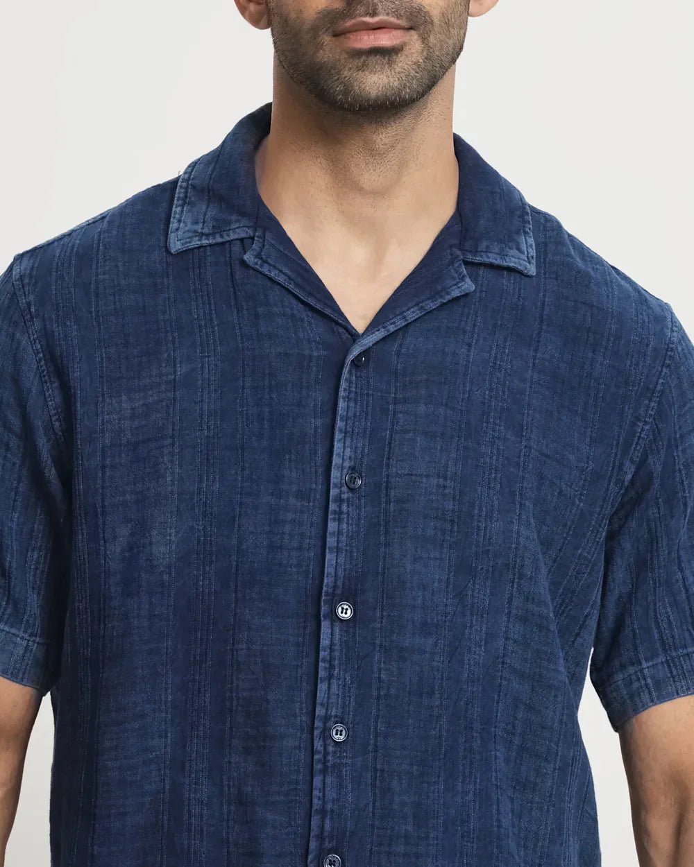 Image of Dark Indigo Blue Half Sleeve Denim Casual Shirt - South India Shopping Mall