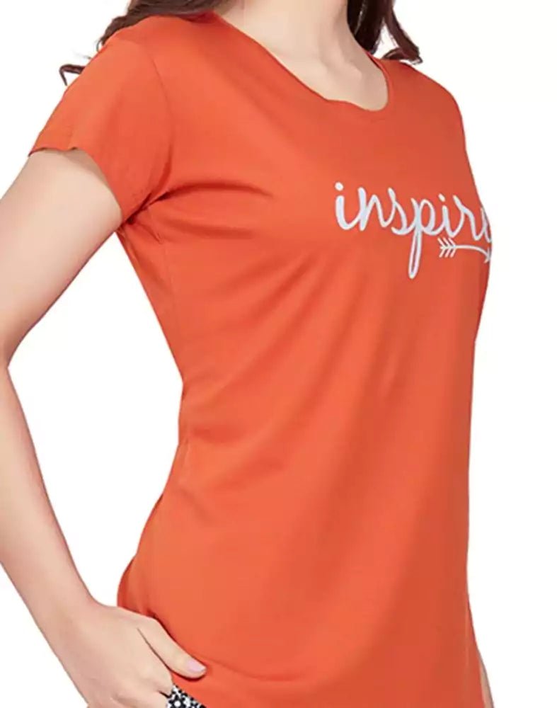 Image of Dark Orange Typography Cotton Printed Night Wear - South India Shopping Mall