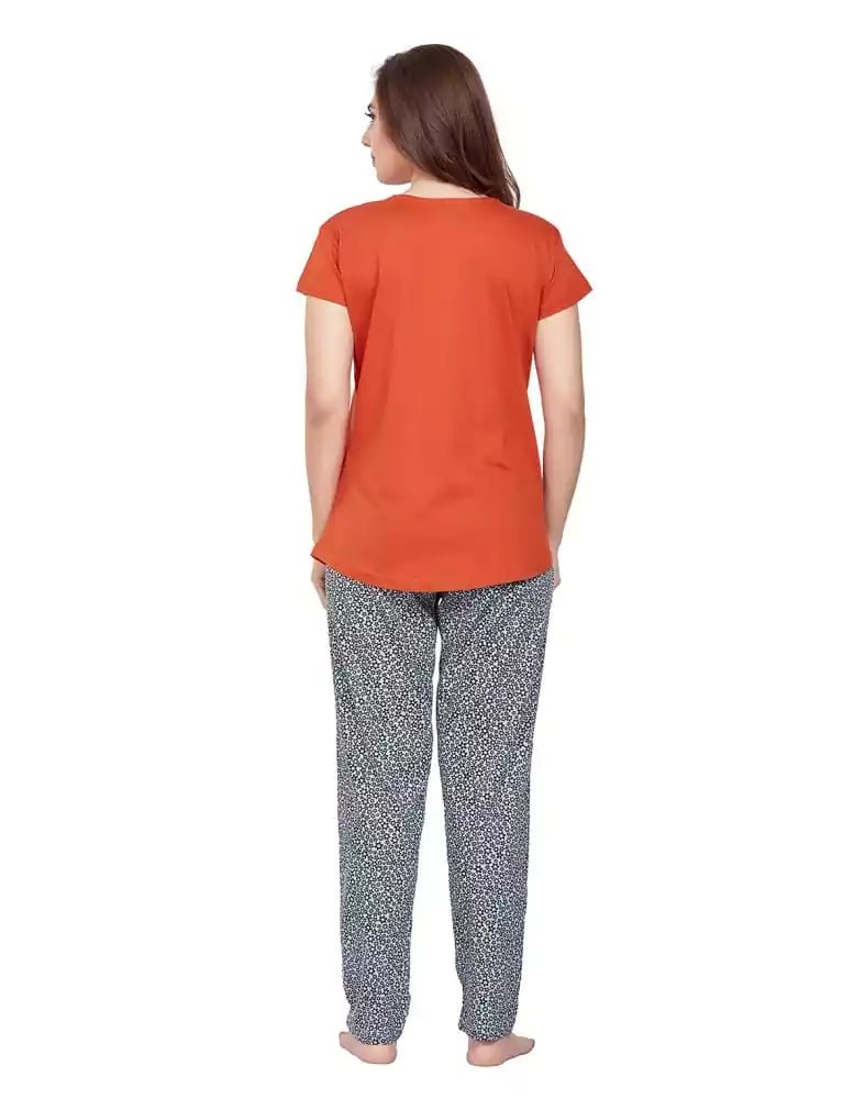 Image of Dark Orange Typography Cotton Printed Night Wear - South India Shopping Mall