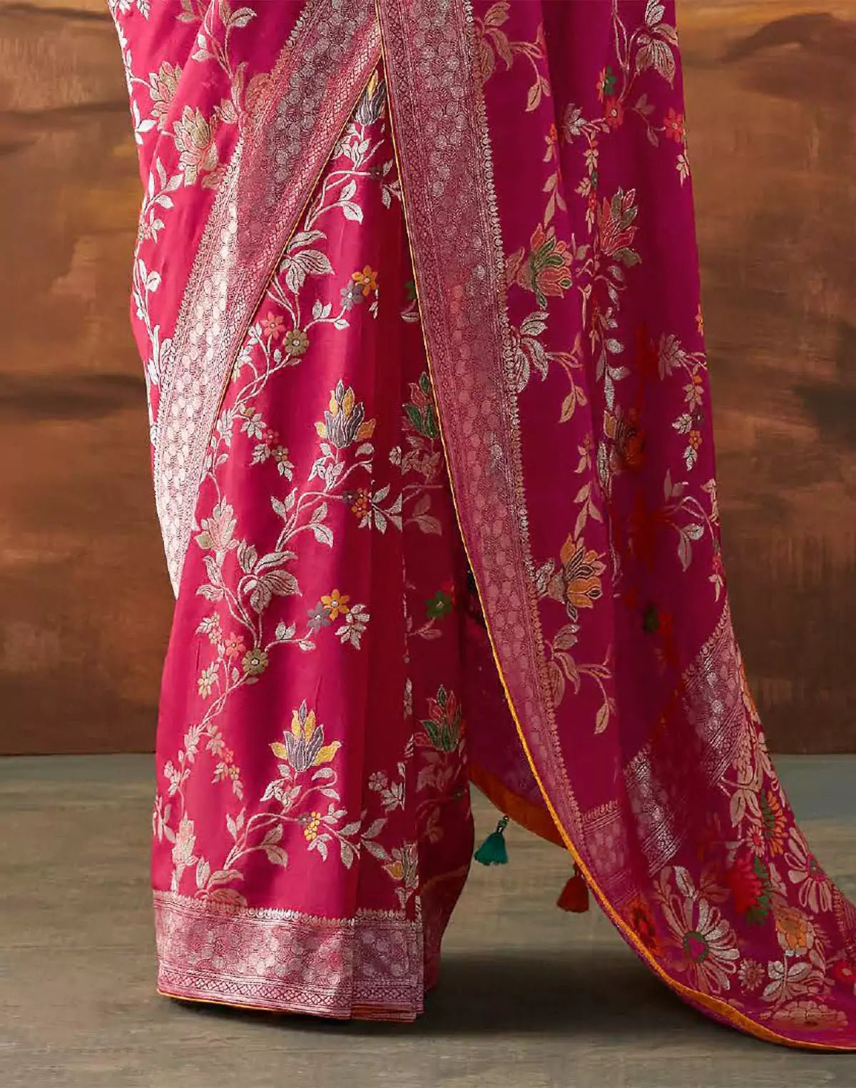 Image of Dark Pink Floral Paithani Design Banarasi Dola Silk Saree With Self Blouse - South India Shopping Mall