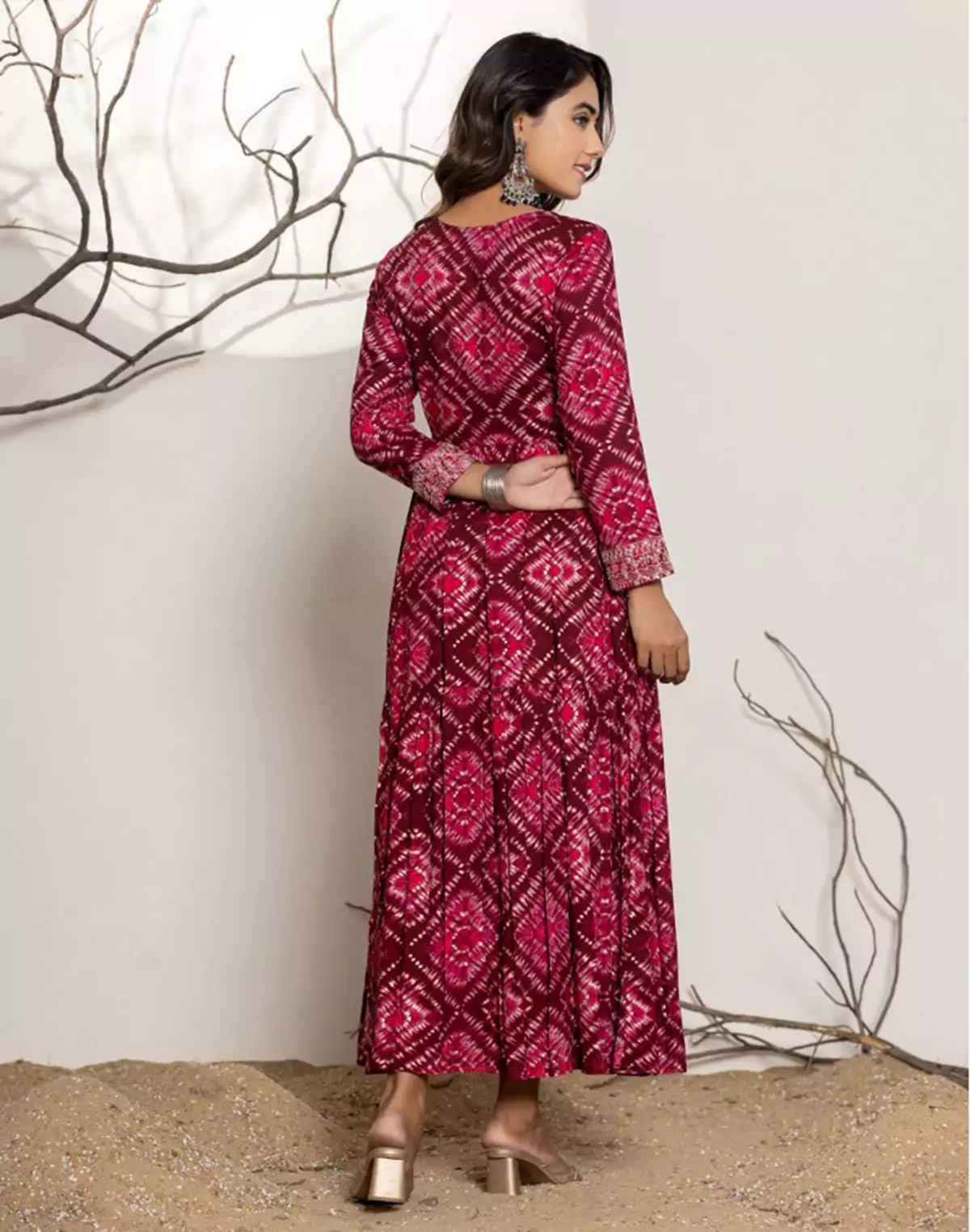 Image of Dark Pink Graphic Print Rayon Kurti - South India Shopping Mall