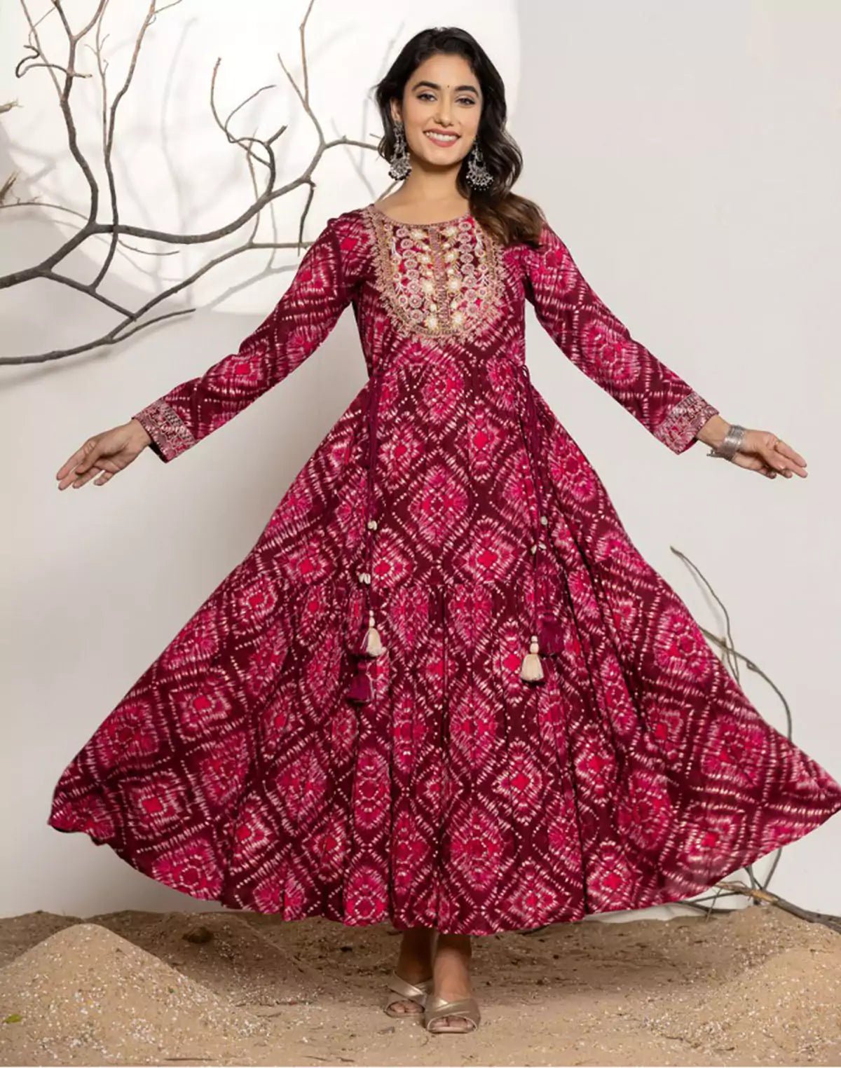 Image of Dark Pink Graphic Print Rayon Kurti - South India Shopping Mall