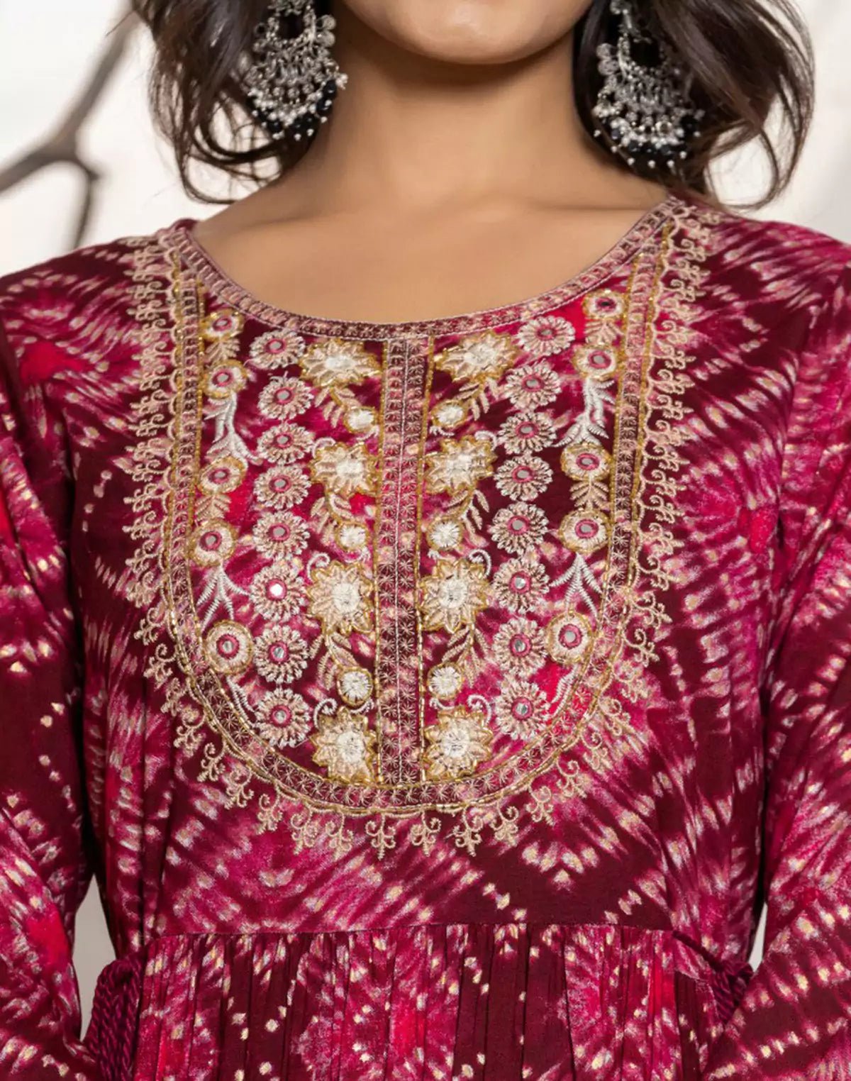 Image of Dark Pink Graphic Print Rayon Kurti - South India Shopping Mall