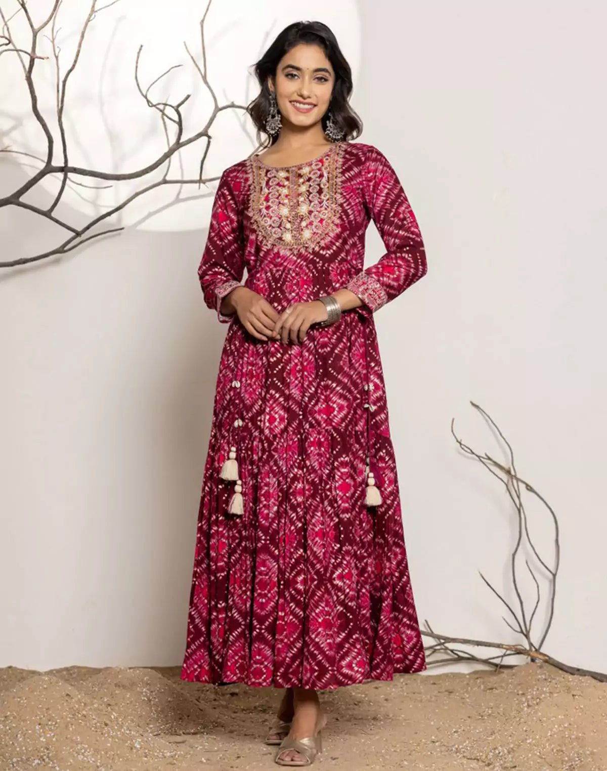 Image of Dark Pink Graphic Print Rayon Kurti - South India Shopping Mall