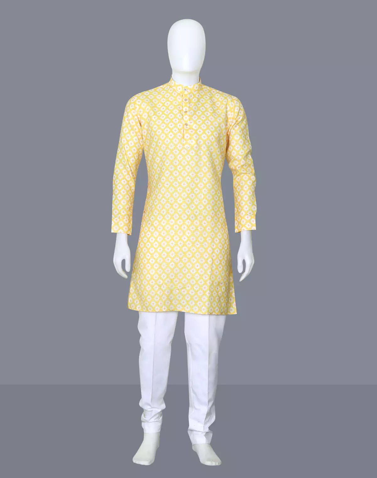 Image of Dark Yellow Ikat Printed Cotton Kurta - South India Shopping Mall