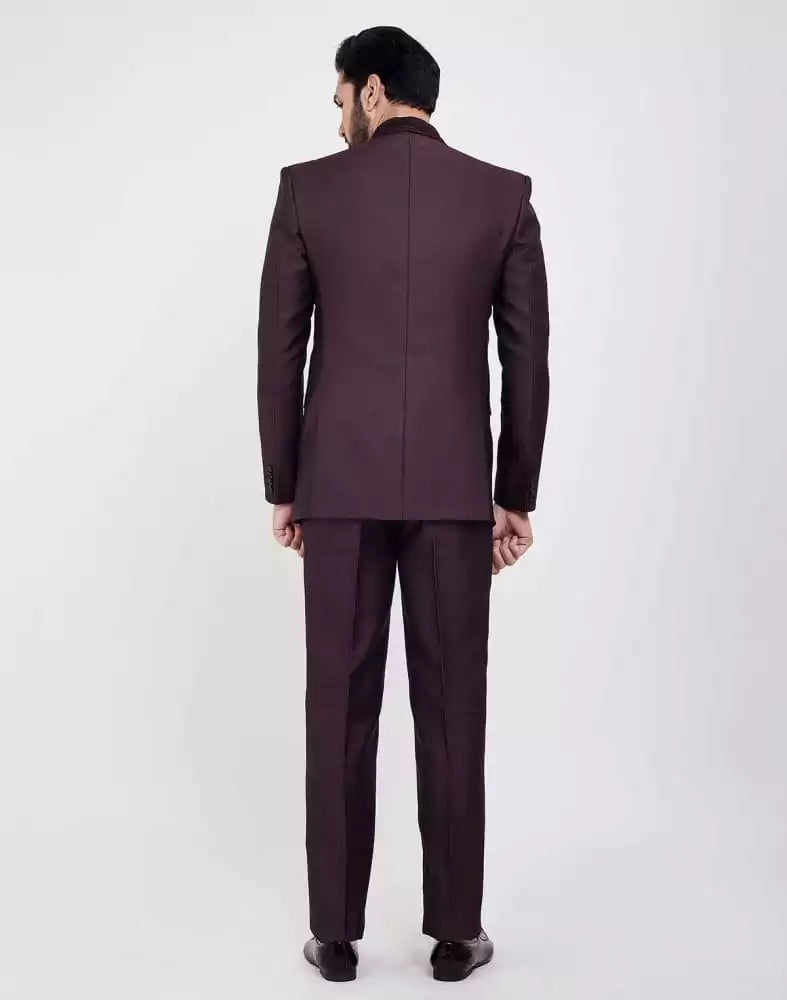 Image of Wine Self Textured 5 Pc Tuxido Designer Suit