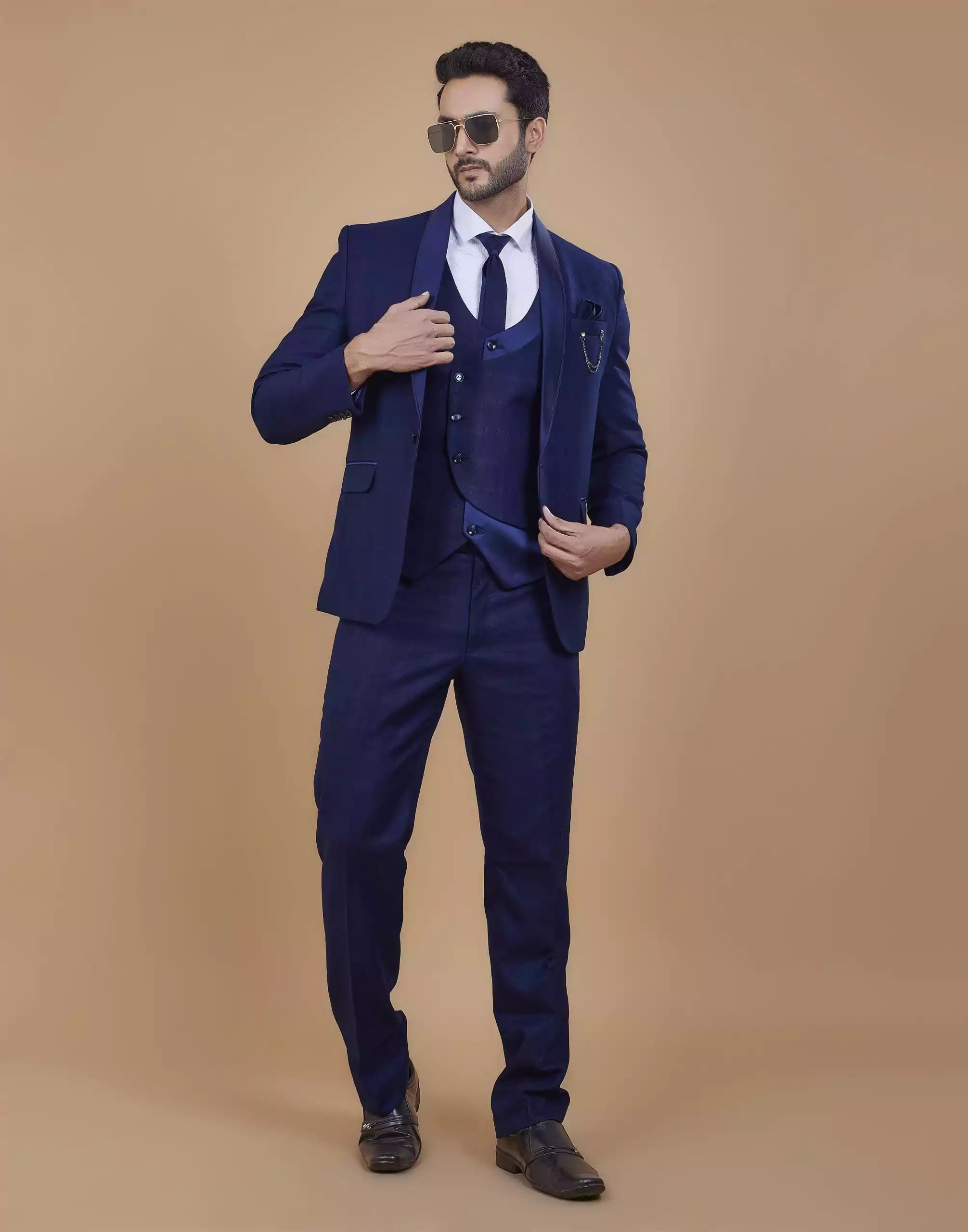 Image of Elegant Blue Coloured Imported Fabric 5 Pc Designer Suit