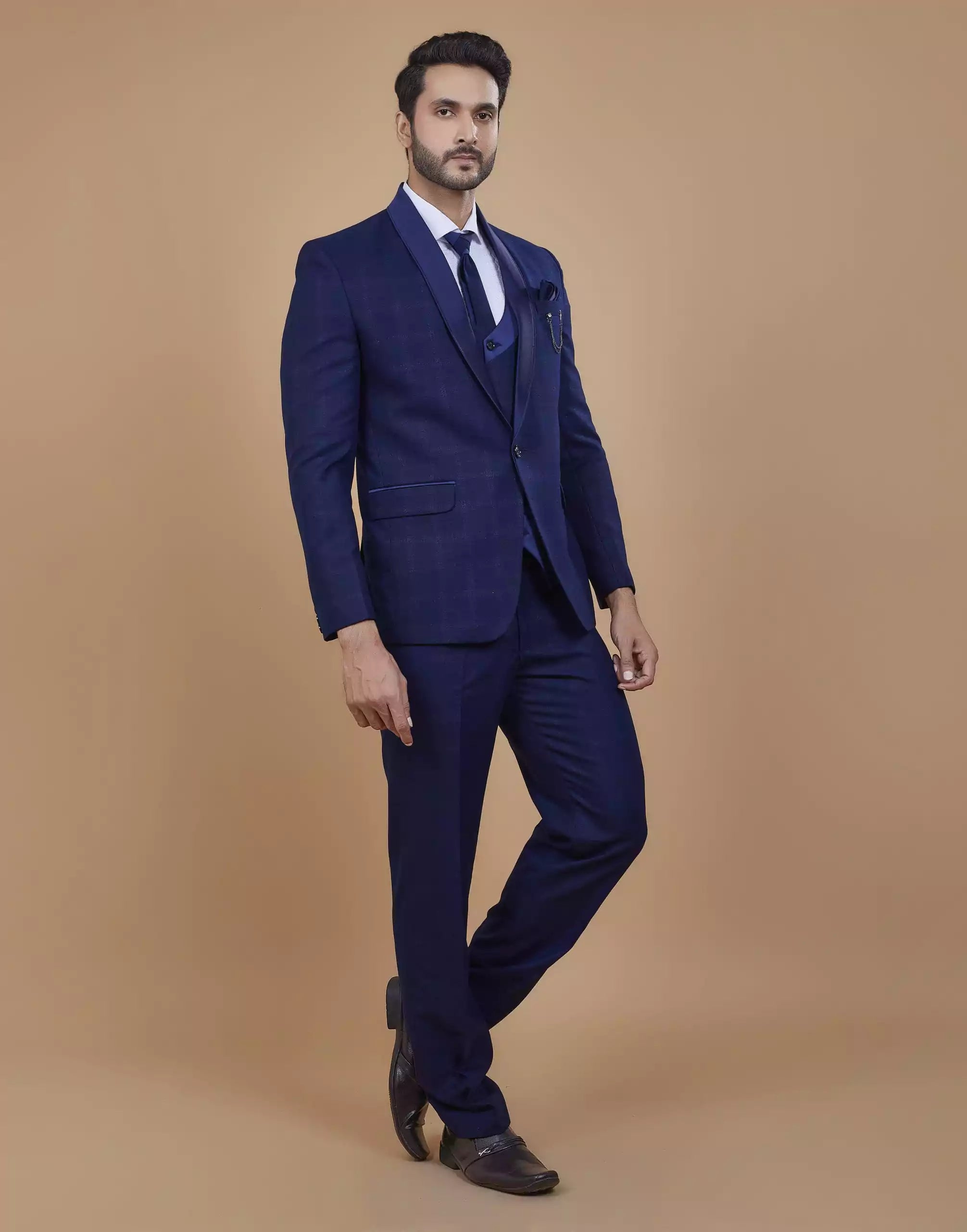 Image of Elegant Blue Coloured Imported Fabric 5 Pc Designer Suit