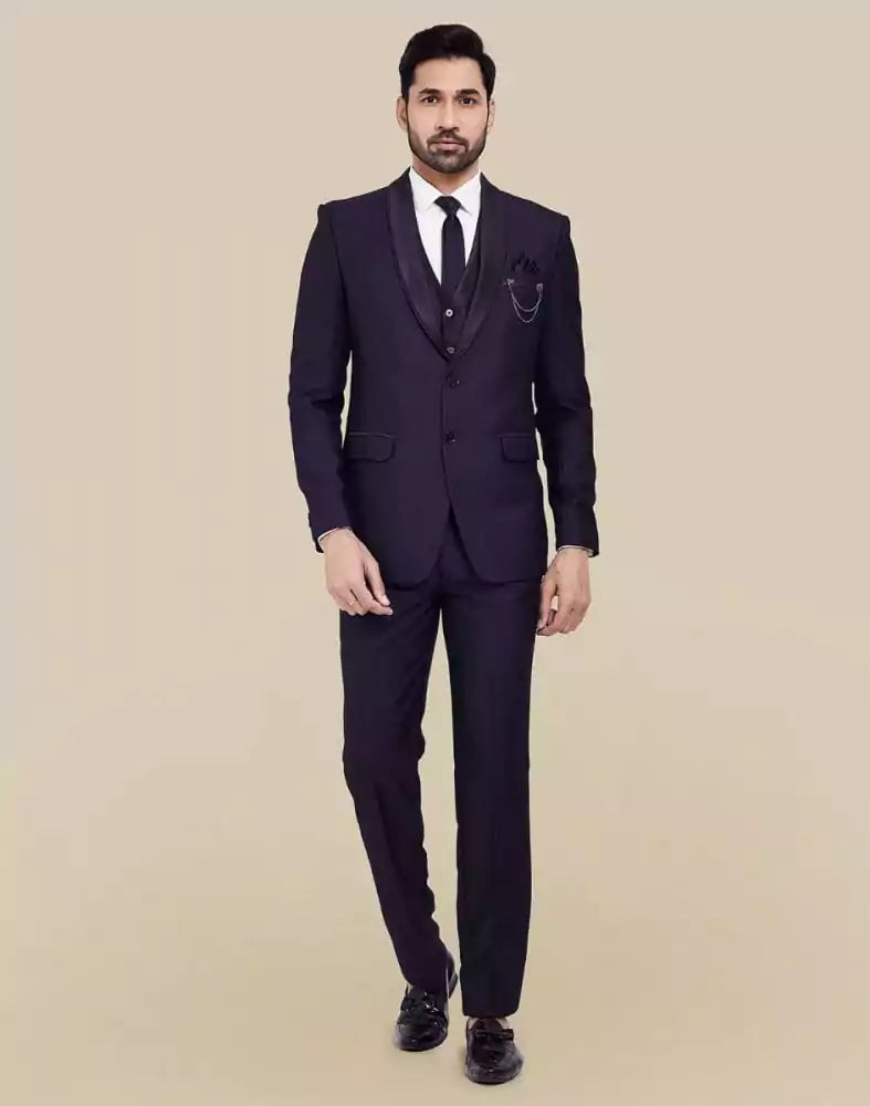 Image of Purple Solid Terry Rayon 5 Pc Tuxido Designer Suit