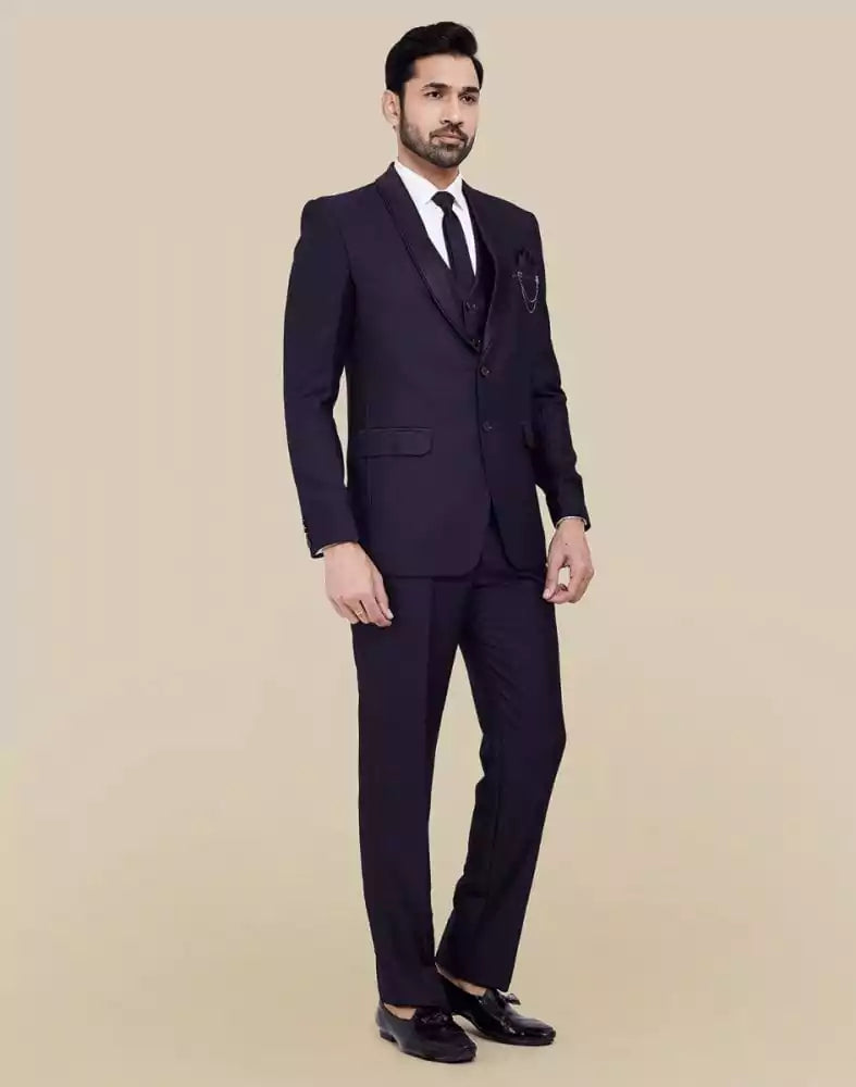 Image of Purple Solid Terry Rayon 5 Pc Tuxido Designer Suit