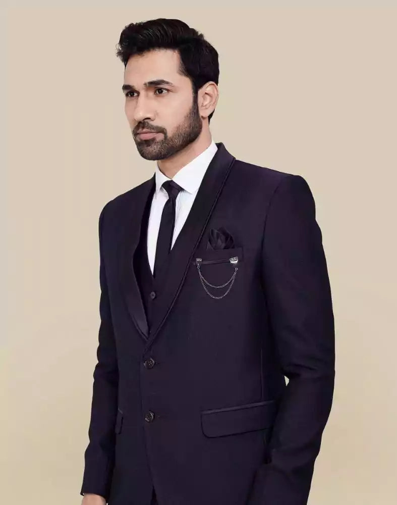 Image of Purple Solid Terry Rayon 5 Pc Tuxido Designer Suit