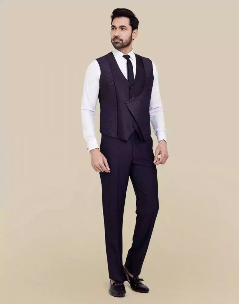 Image of Purple Solid Terry Rayon 5 Pc Tuxido Designer Suit