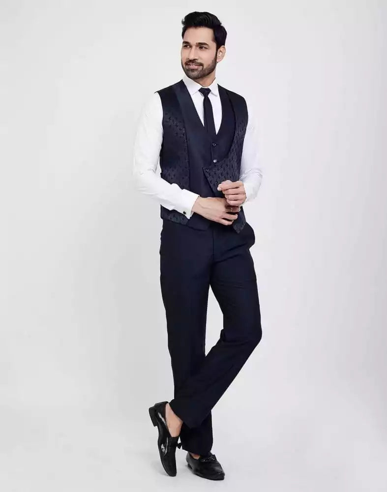 Image of Royal Blue Solid Terry Rayon 5 Pc Tuxido Designer Suit